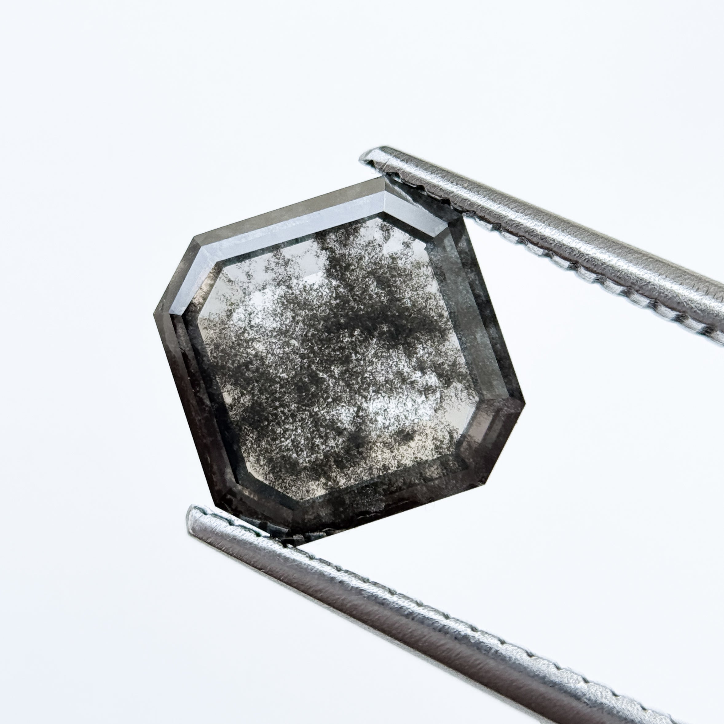 3.51 Ct Octagon Rose Cut Grey Natural Salt and Pepper Diamond