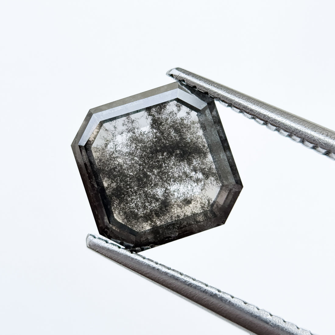3.51 Ct Octagon Rose Cut Grey Natural Salt and Pepper Diamond