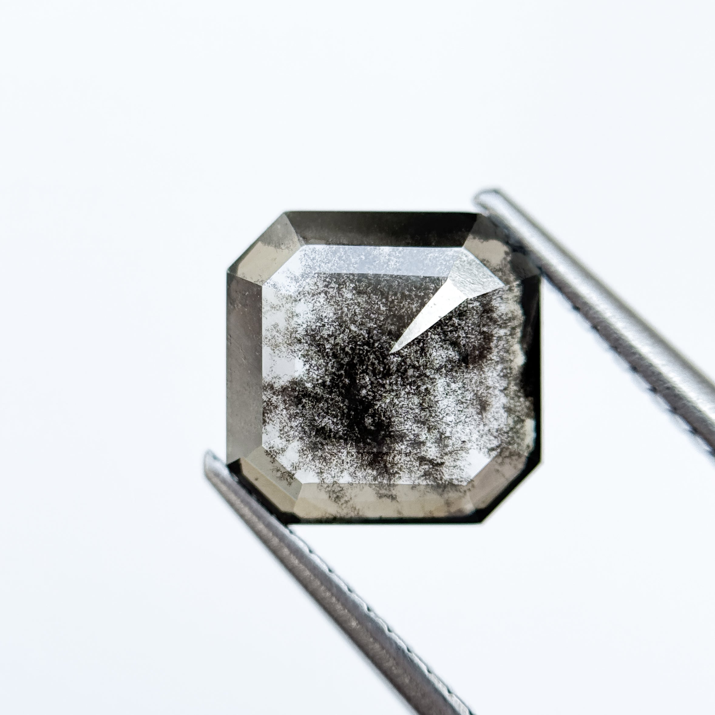 3.51 Ct Octagon Rose Cut Grey Natural Salt and Pepper Diamond