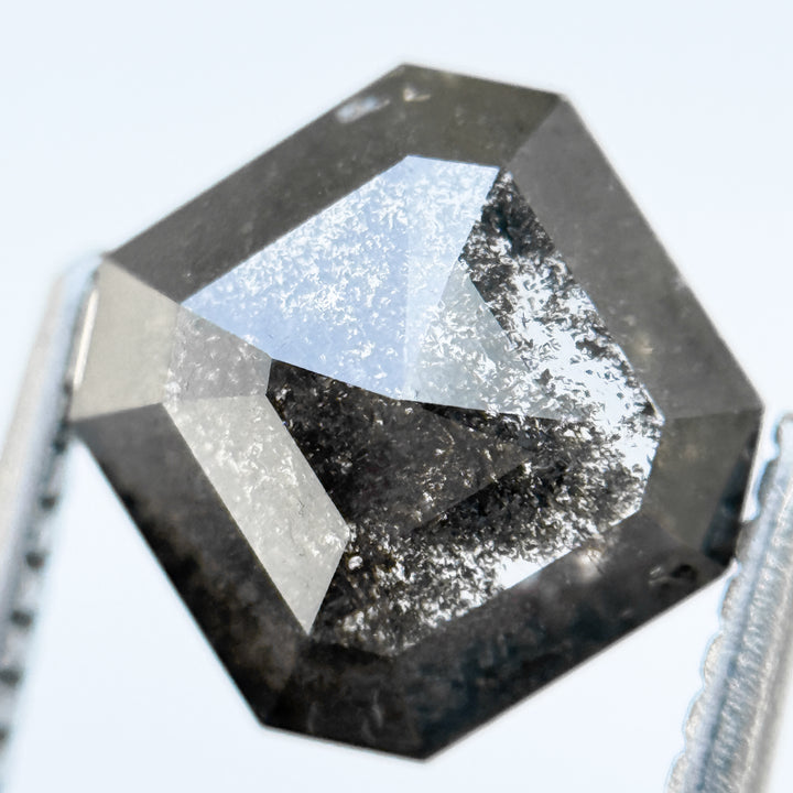3.29 Ct Octagon Rose Cut Grey Natural Salt and Pepper Diamond