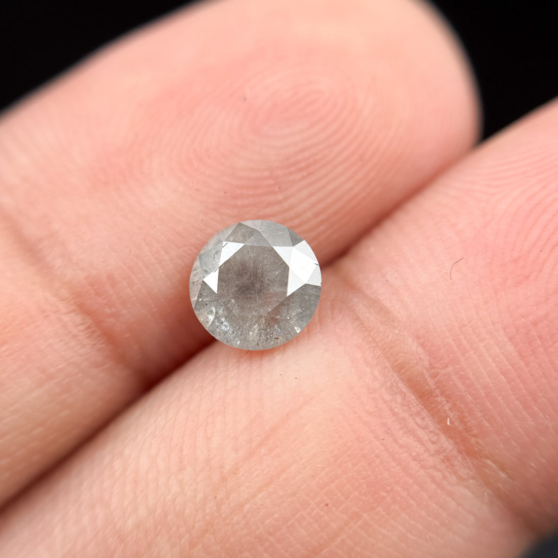 0.94 Ct Round Brilliant Cut Smokey Grey Natural Salt and Pepper Diamond
