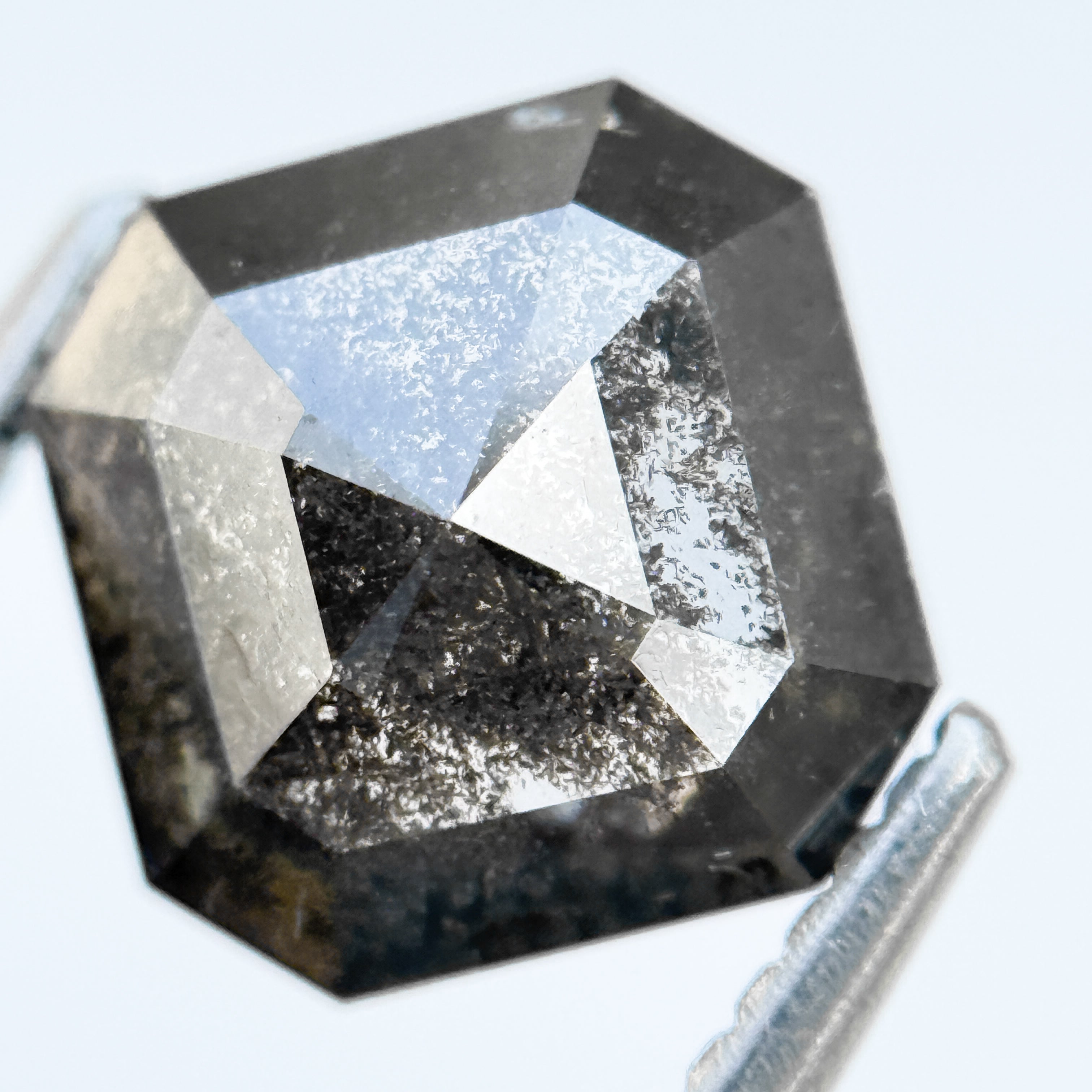 3.29 Ct Octagon Rose Cut Grey Natural Salt and Pepper Diamond