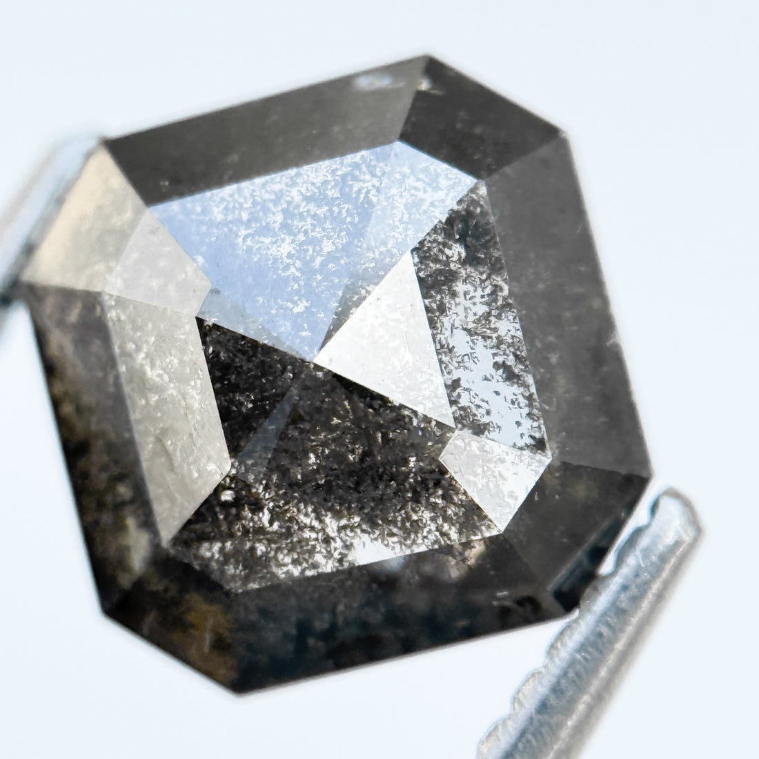 3.29 Ct Octagon Rose Cut Grey Natural Salt and Pepper Diamond
