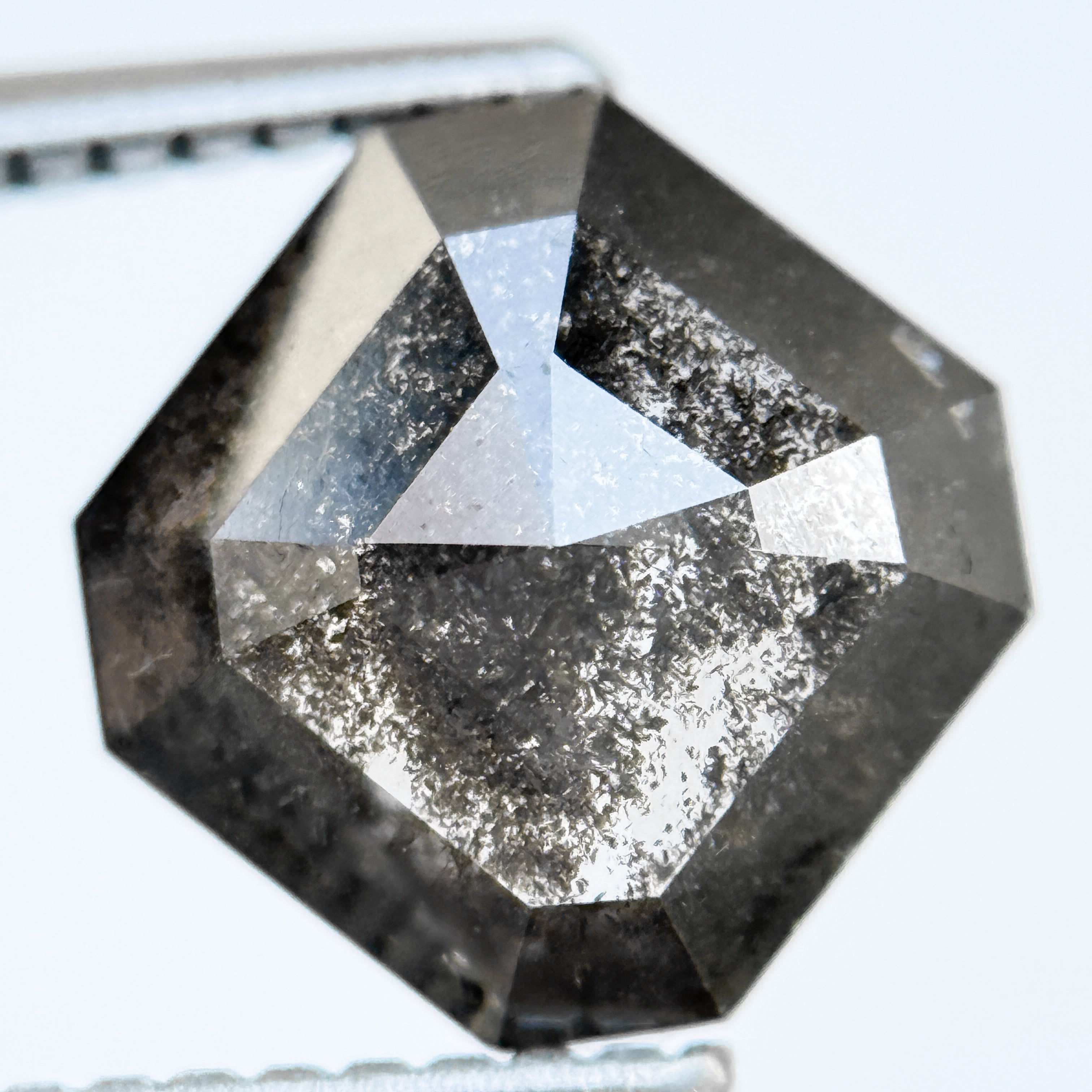 3.29 Ct Octagon Rose Cut Grey Natural Salt and Pepper Diamond