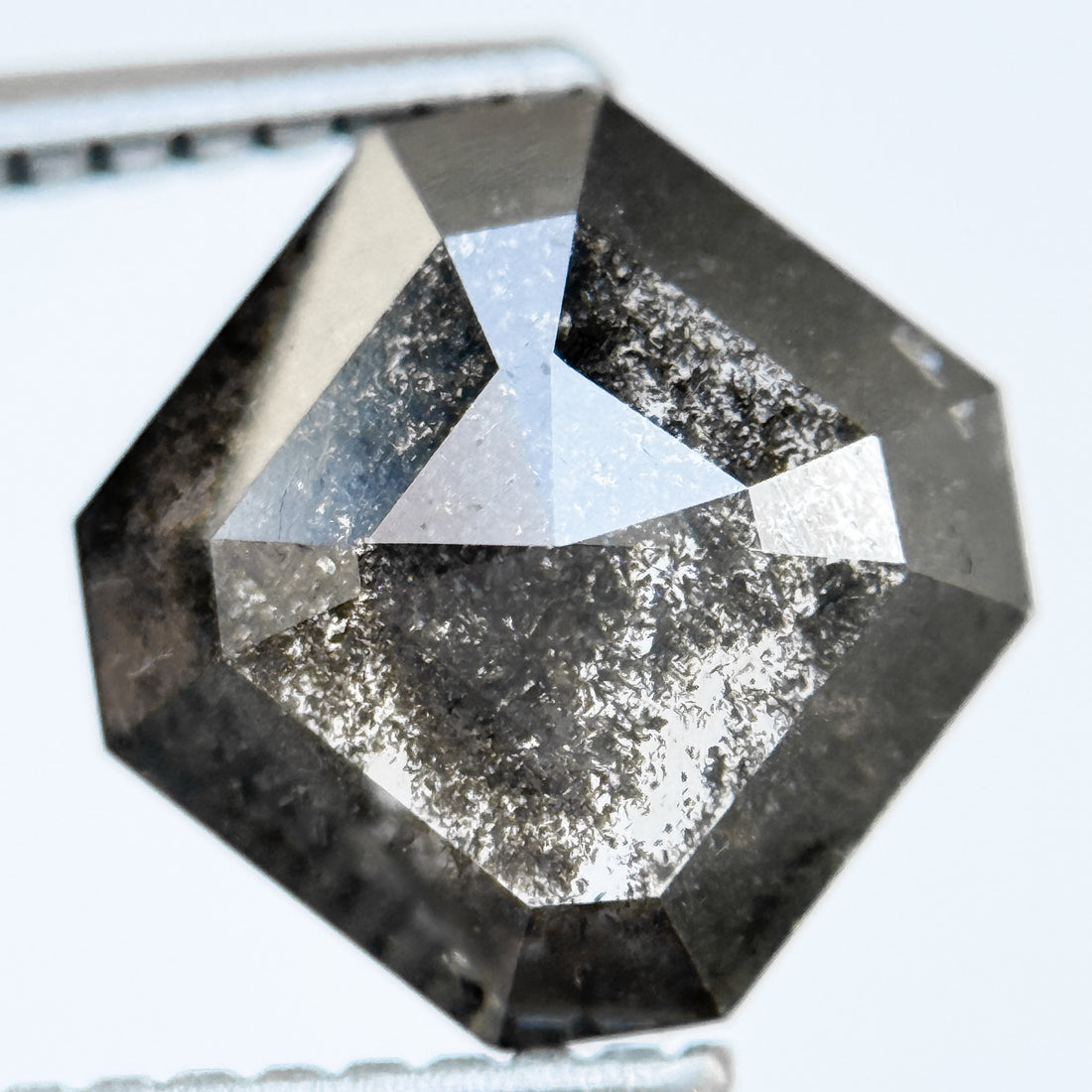 3.29 Ct Octagon Rose Cut Grey Natural Salt and Pepper Diamond