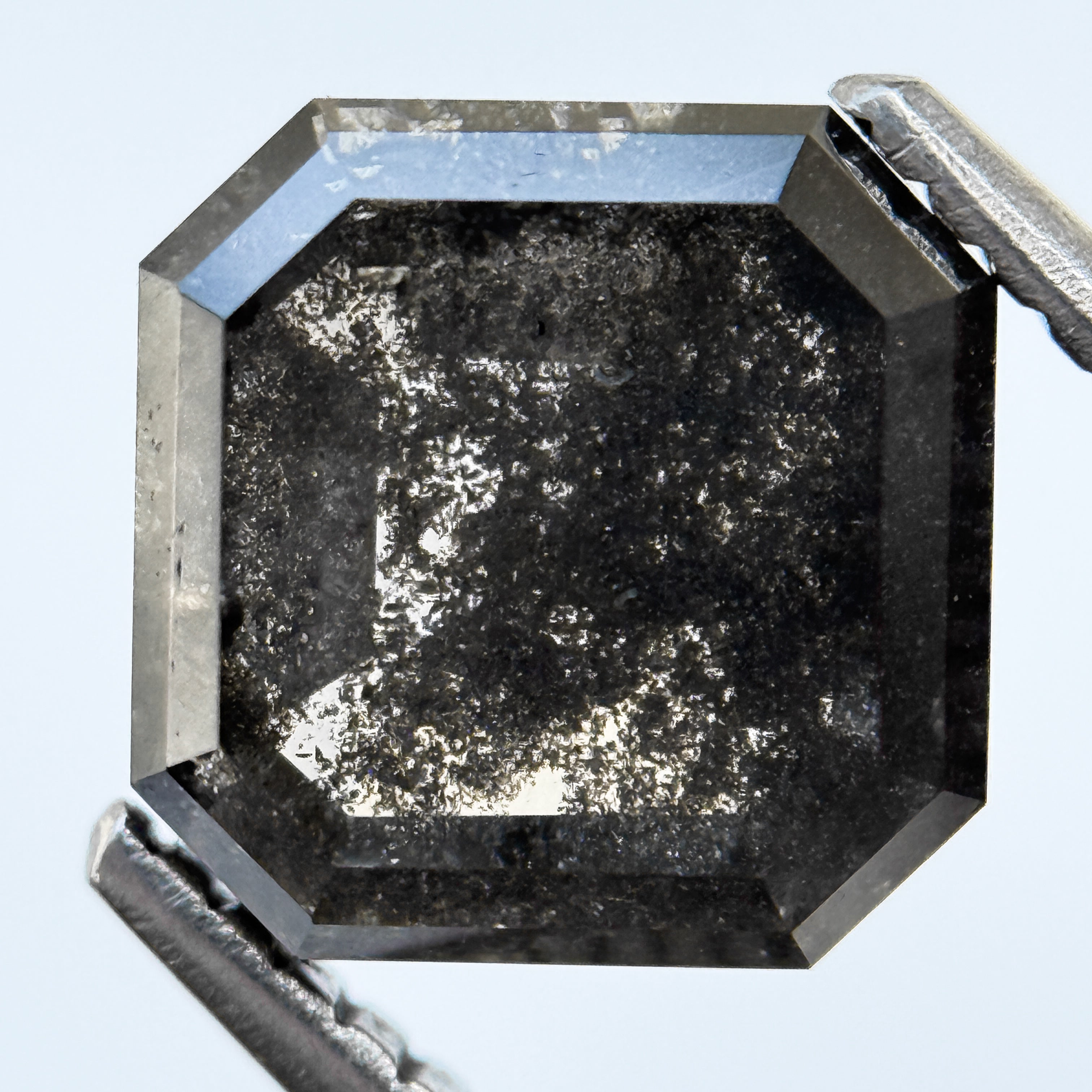 3.29 Ct Octagon Rose Cut Grey Natural Salt and Pepper Diamond