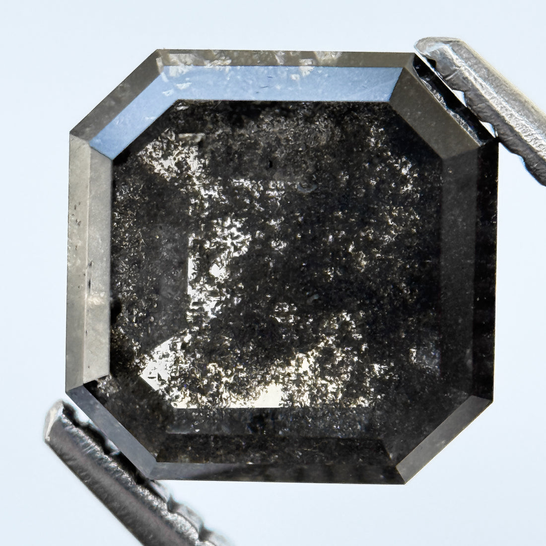 3.29 Ct Octagon Rose Cut Grey Natural Salt and Pepper Diamond