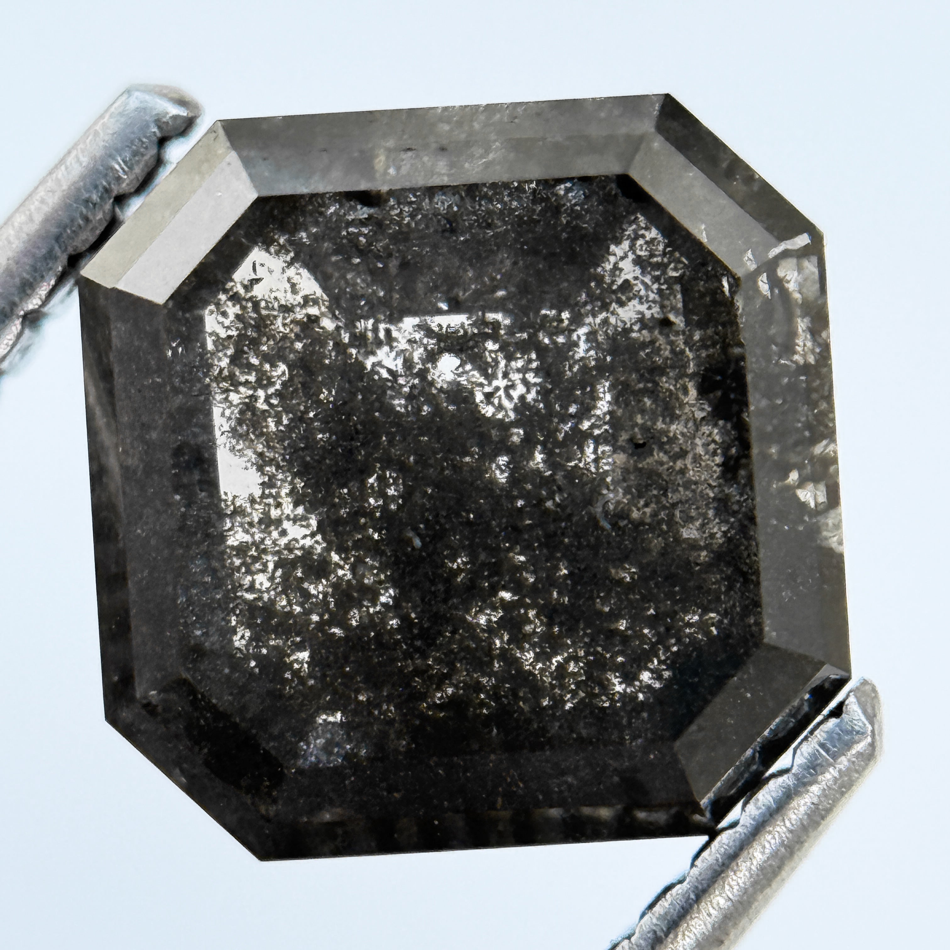 3.29 Ct Octagon Rose Cut Grey Natural Salt and Pepper Diamond