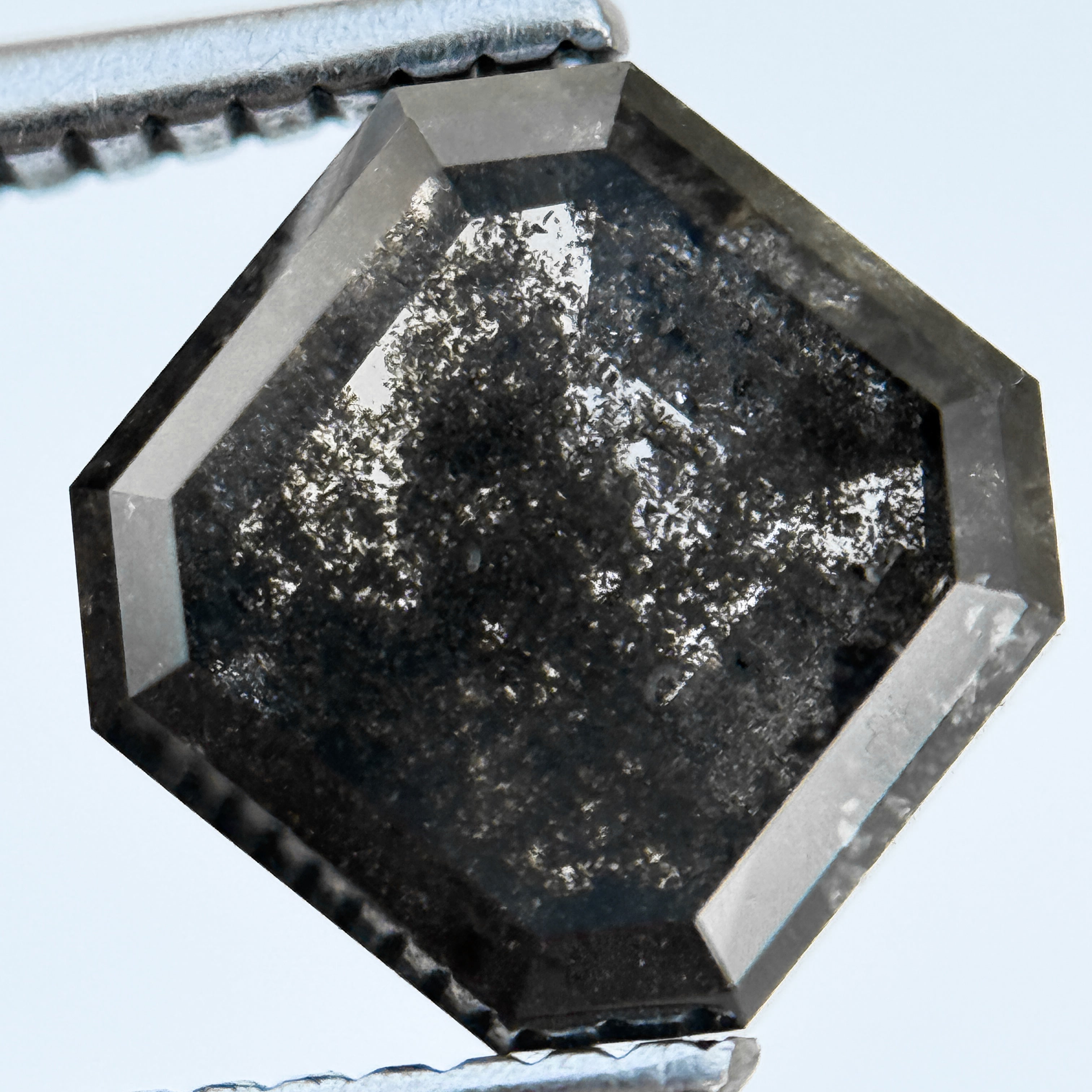 3.29 Ct Octagon Rose Cut Grey Natural Salt and Pepper Diamond