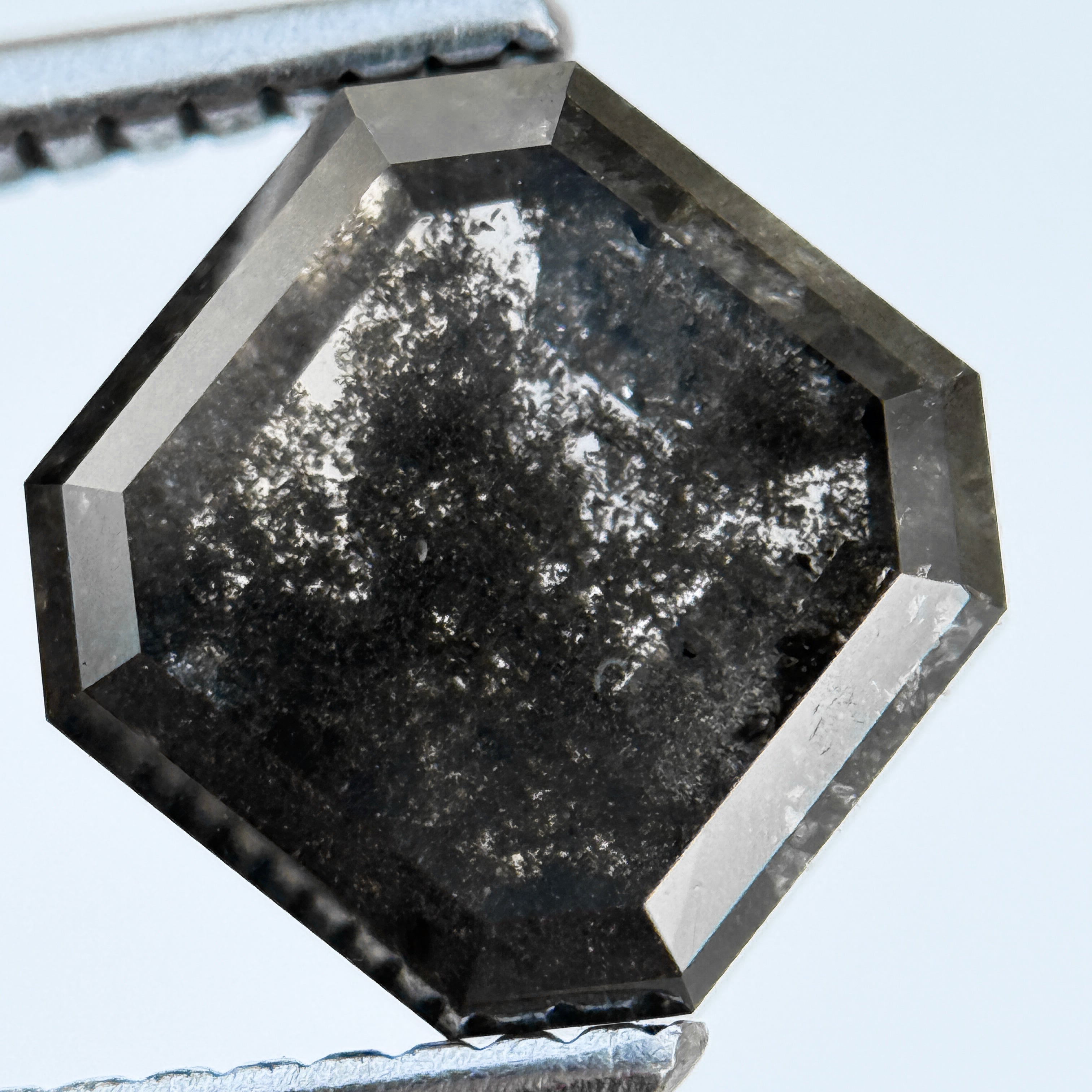 3.29 Ct Octagon Rose Cut Grey Natural Salt and Pepper Diamond