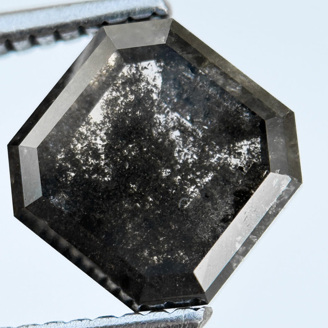 3.29 Ct Octagon Rose Cut Grey Natural Salt and Pepper Diamond