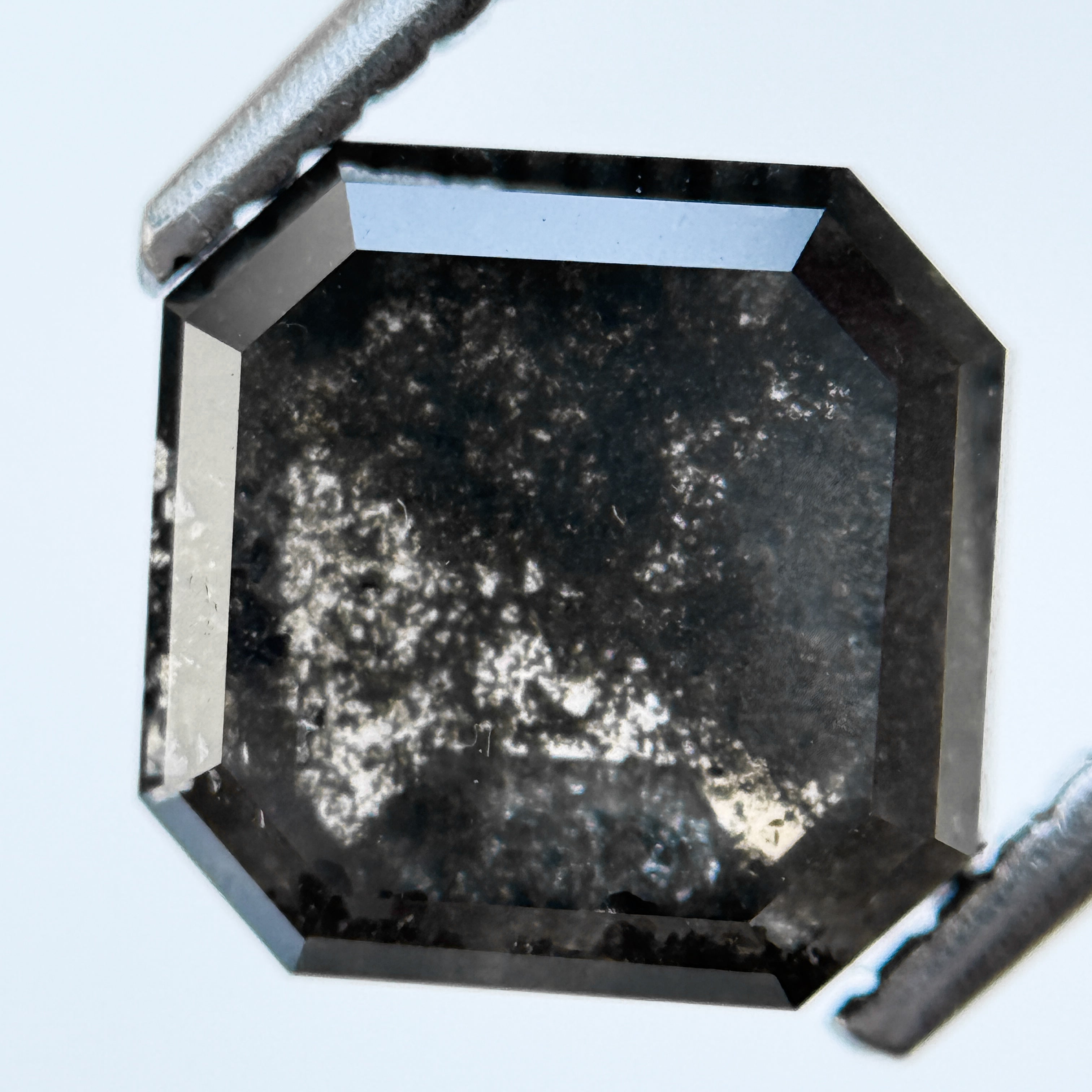 3.29 Ct Octagon Rose Cut Grey Natural Salt and Pepper Diamond