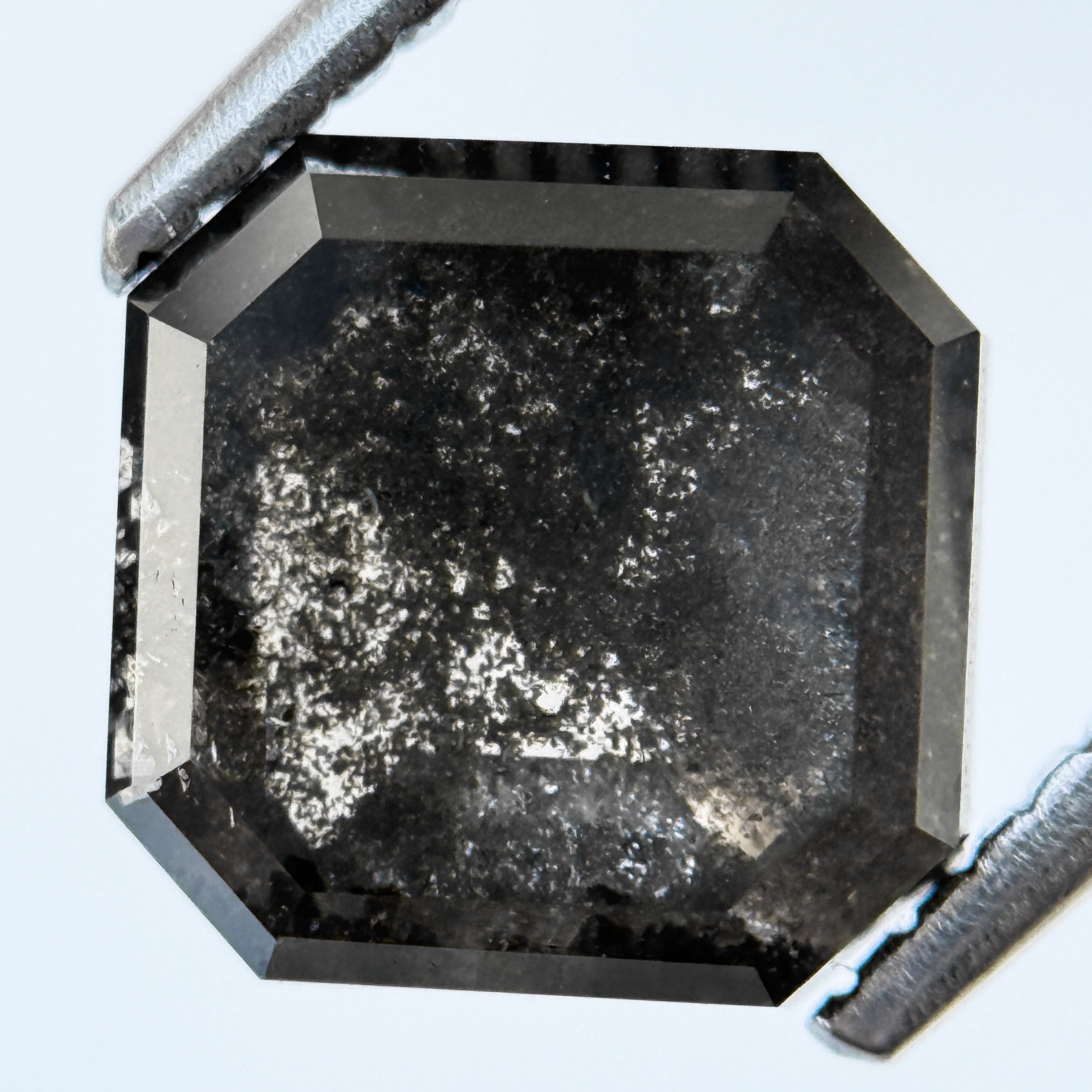 3.29 Ct Octagon Rose Cut Grey Natural Salt and Pepper Diamond