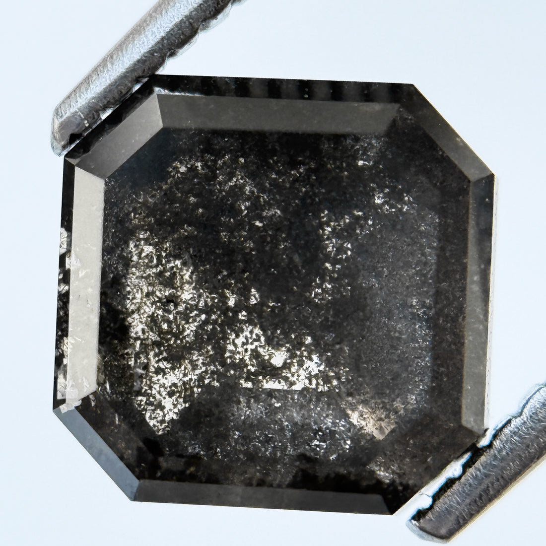 3.29 Ct Octagon Rose Cut Grey Natural Salt and Pepper Diamond