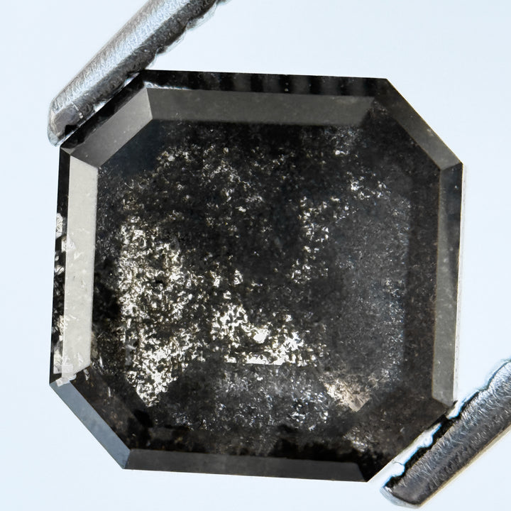 3.29 Ct Octagon Rose Cut Grey Natural Salt and Pepper Diamond