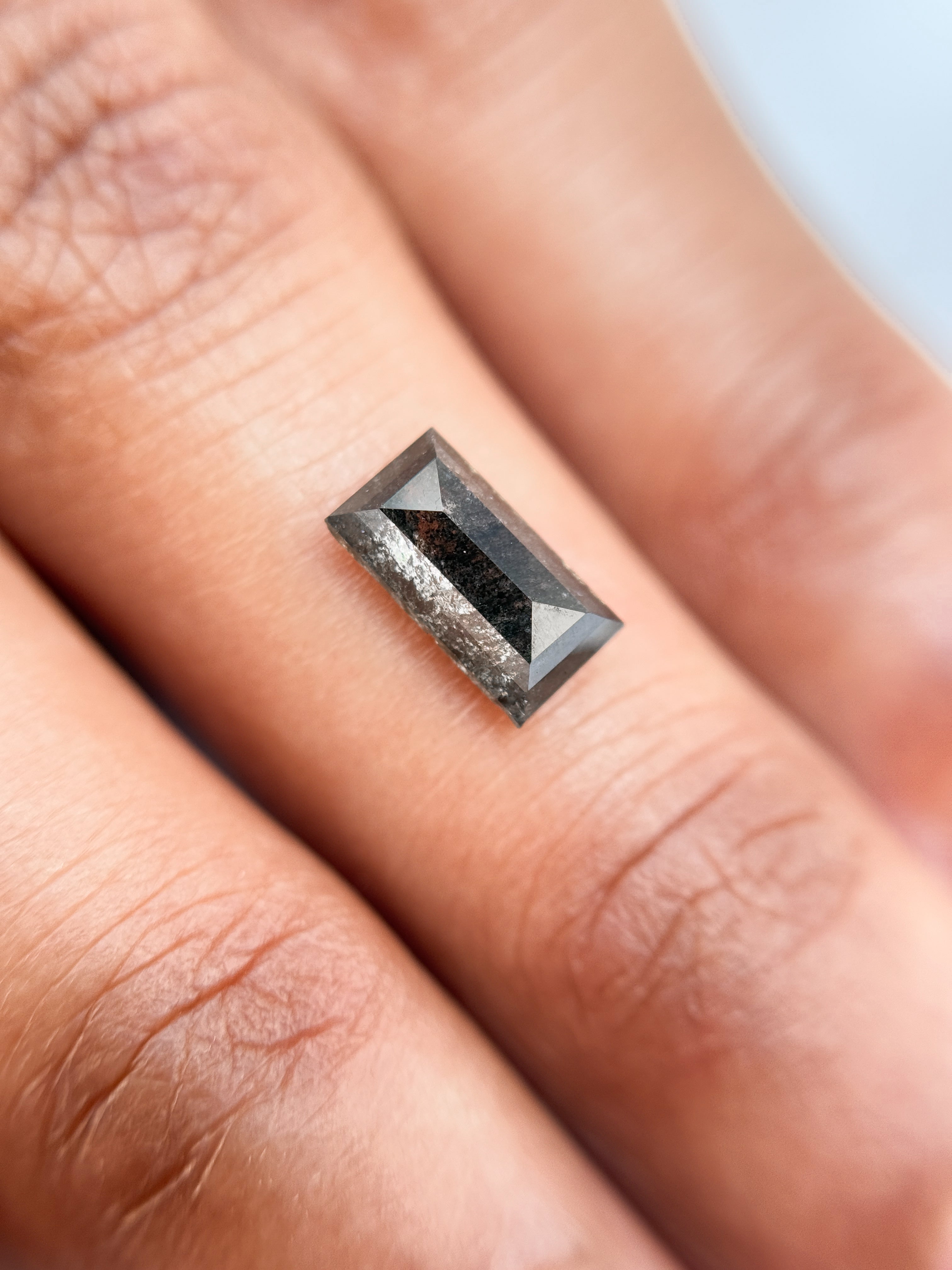 1.26 Ct Baguette Rose Cut Grey Natural Salt and Pepper Diamond