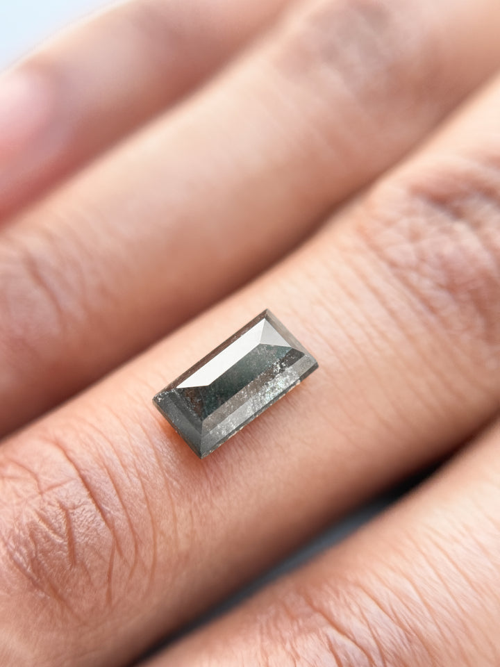 1.26 Ct Baguette Rose Cut Grey Natural Salt and Pepper Diamond
