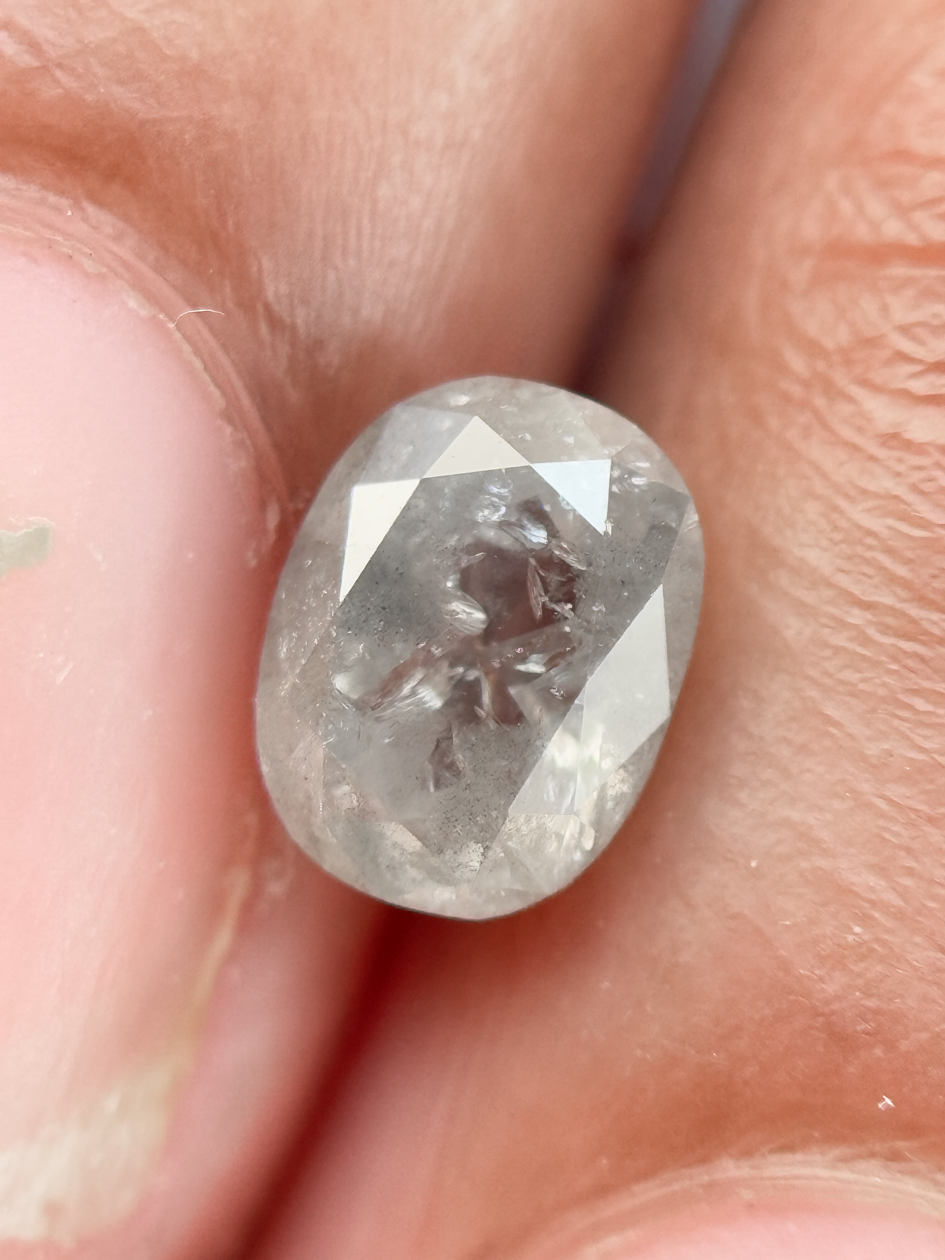 0.85 Ct Oval Rose Cut Grey Natural Salt and Pepper Diamond