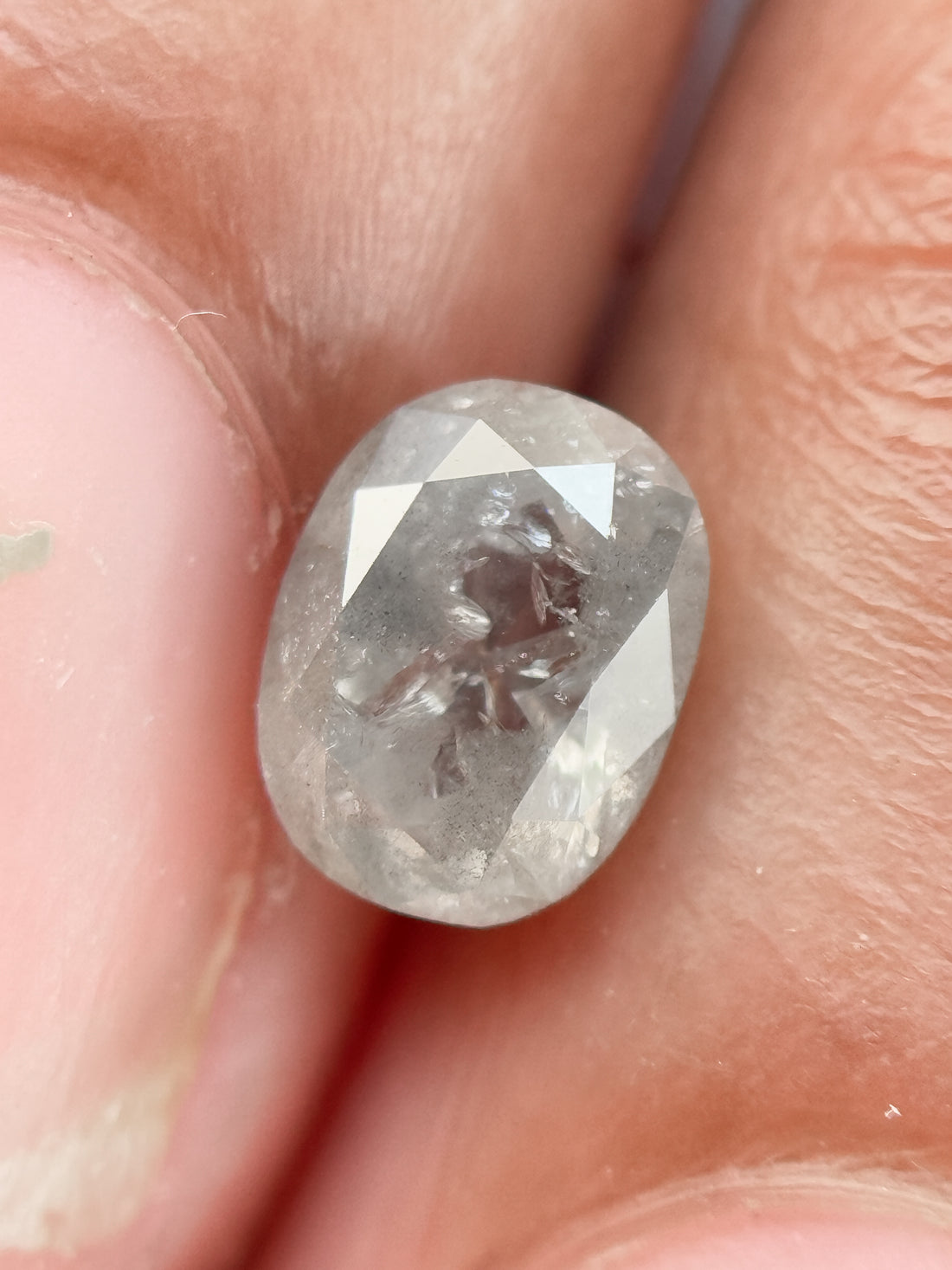 0.85 Ct Oval Rose Cut Grey Natural Salt and Pepper Diamond