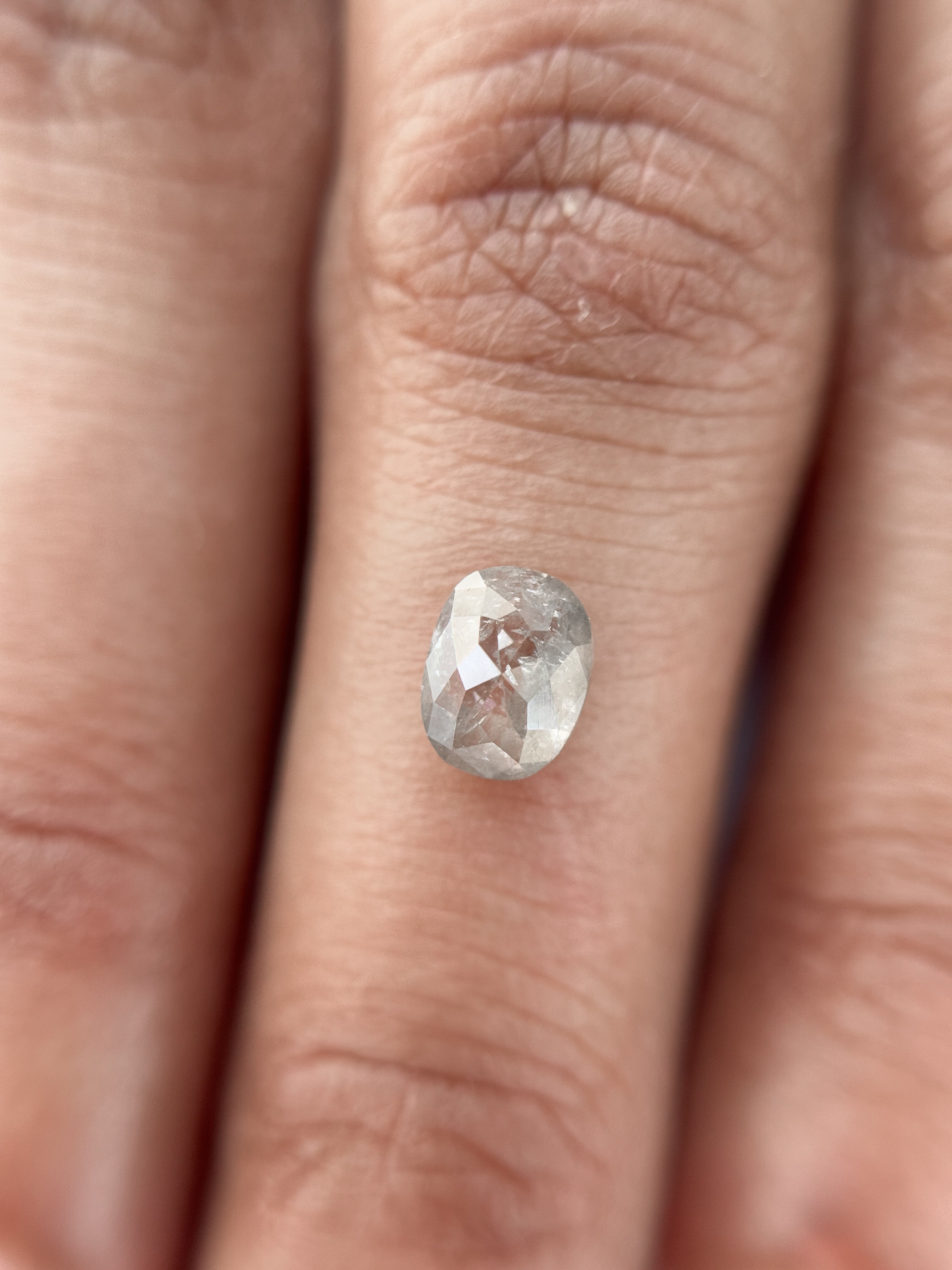 0.85 Ct Oval Rose Cut Grey Natural Salt and Pepper Diamond