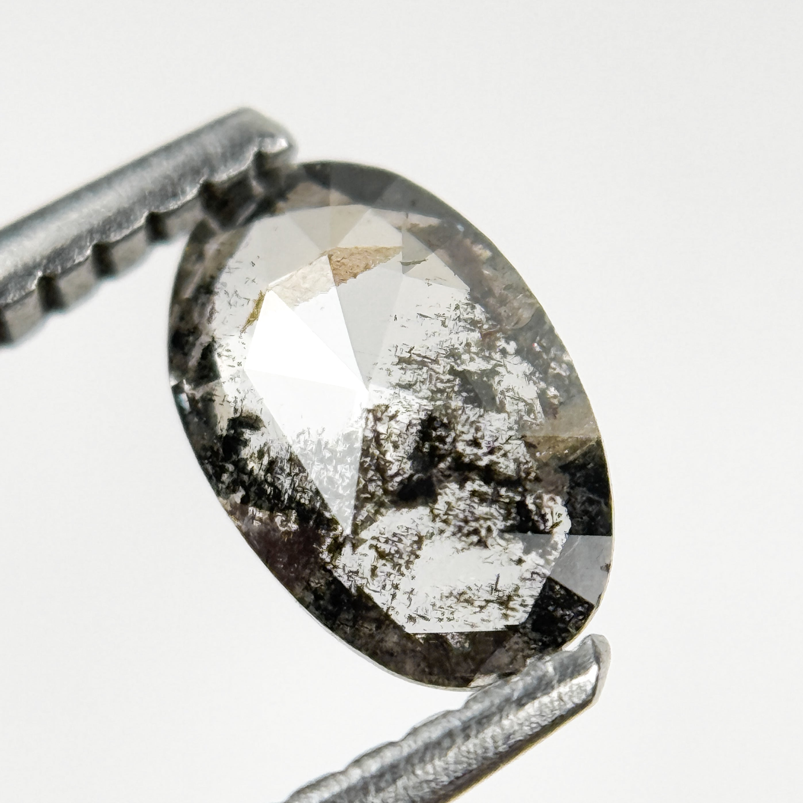 0.58 Ct Oval Rose Cut Grey Natural Salt and Pepper Diamond