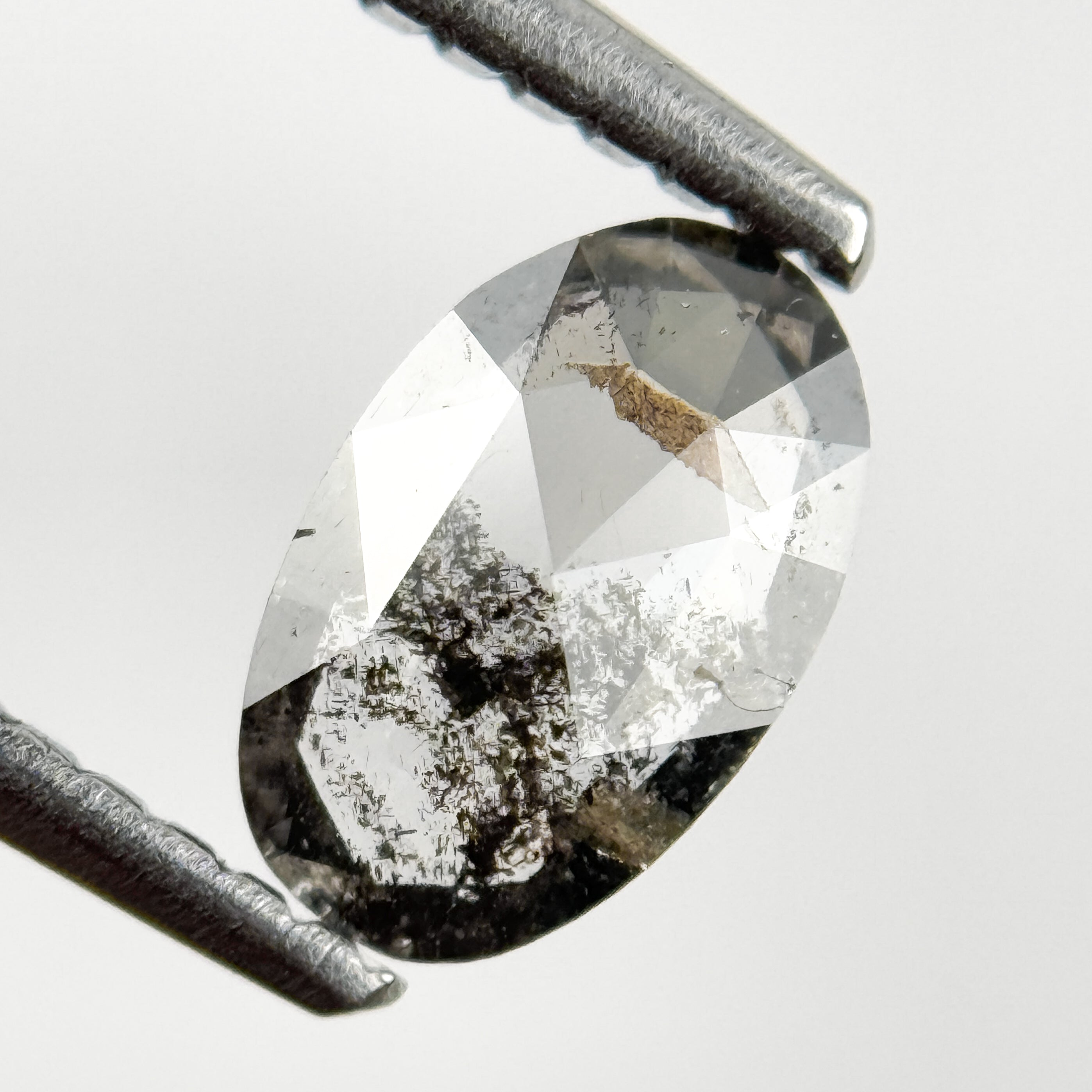 0.58 Ct Oval Rose Cut Grey Natural Salt and Pepper Diamond