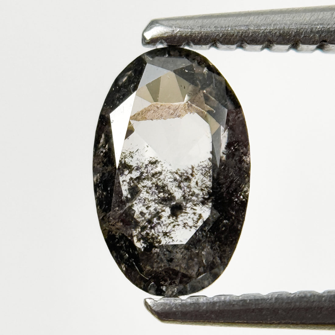 0.58 Ct Oval Rose Cut Grey Natural Salt and Pepper Diamond