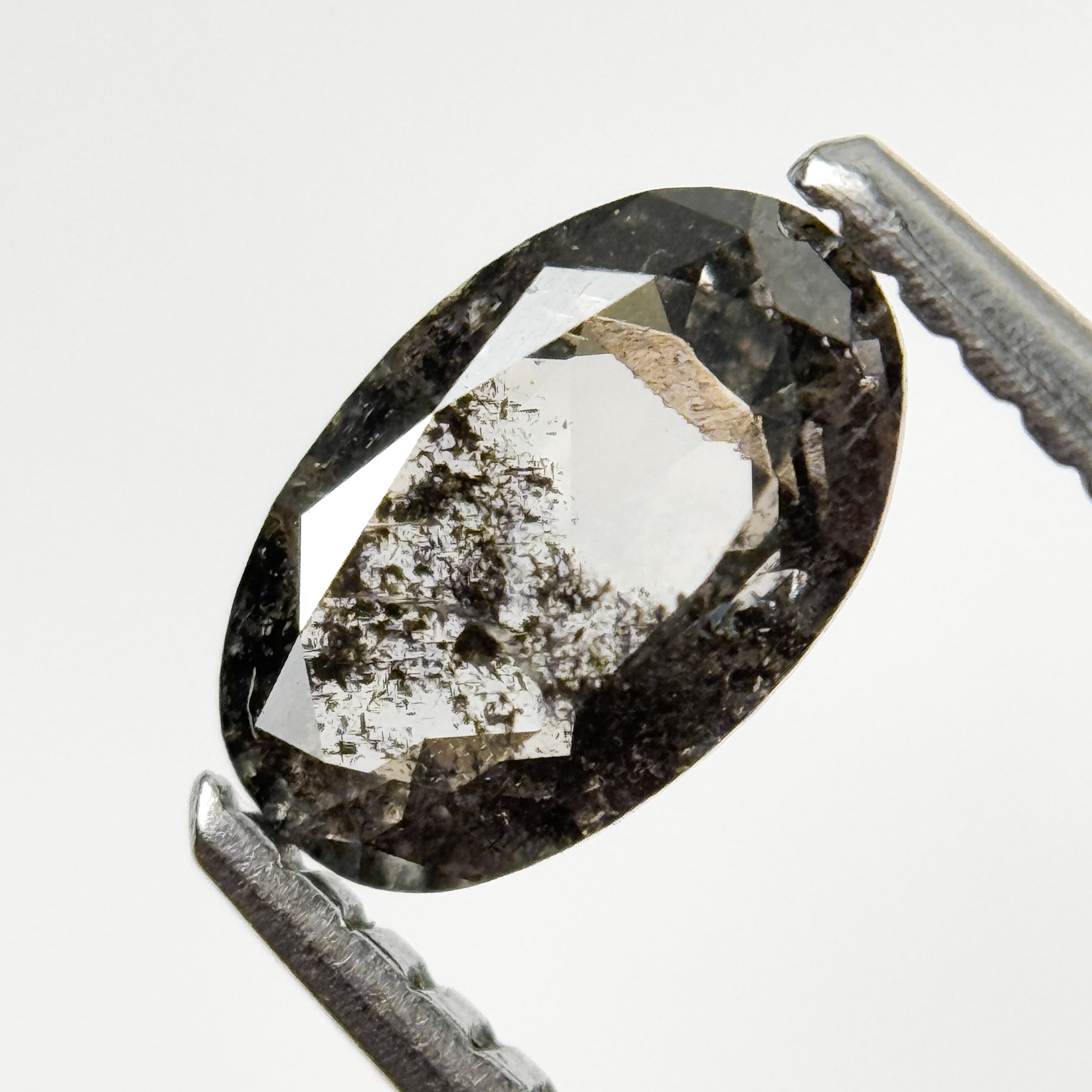 0.58 Ct Oval Rose Cut Grey Natural Salt and Pepper Diamond