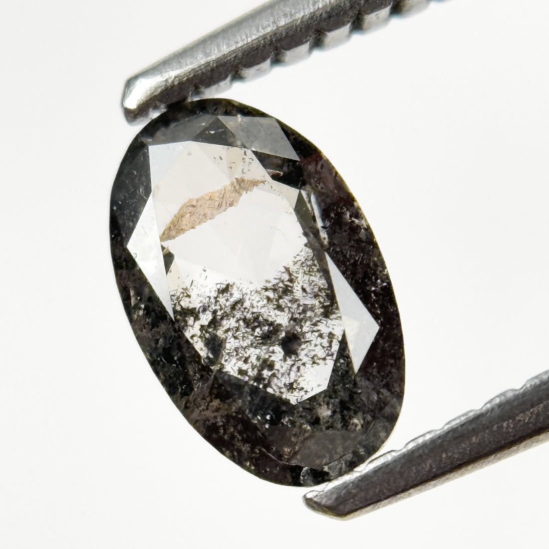 0.58 Ct Oval Rose Cut Grey Natural Salt and Pepper Diamond