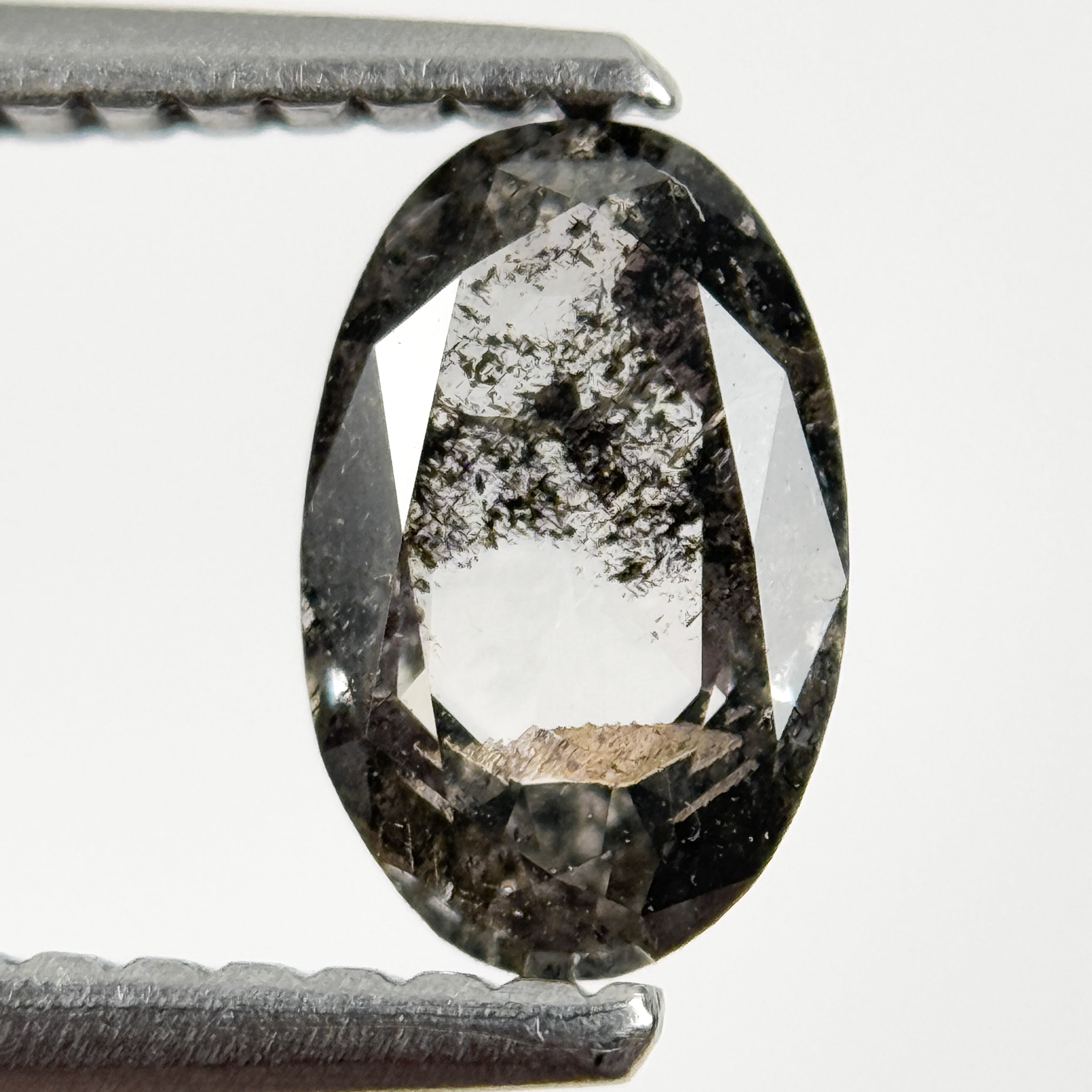 0.58 Ct Oval Rose Cut Grey Natural Salt and Pepper Diamond