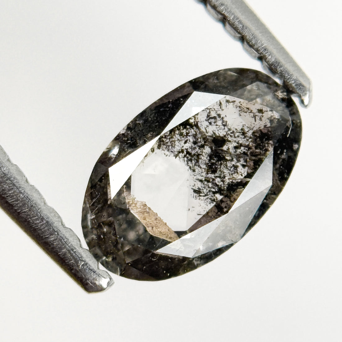 0.58 Ct Oval Rose Cut Grey Natural Salt and Pepper Diamond