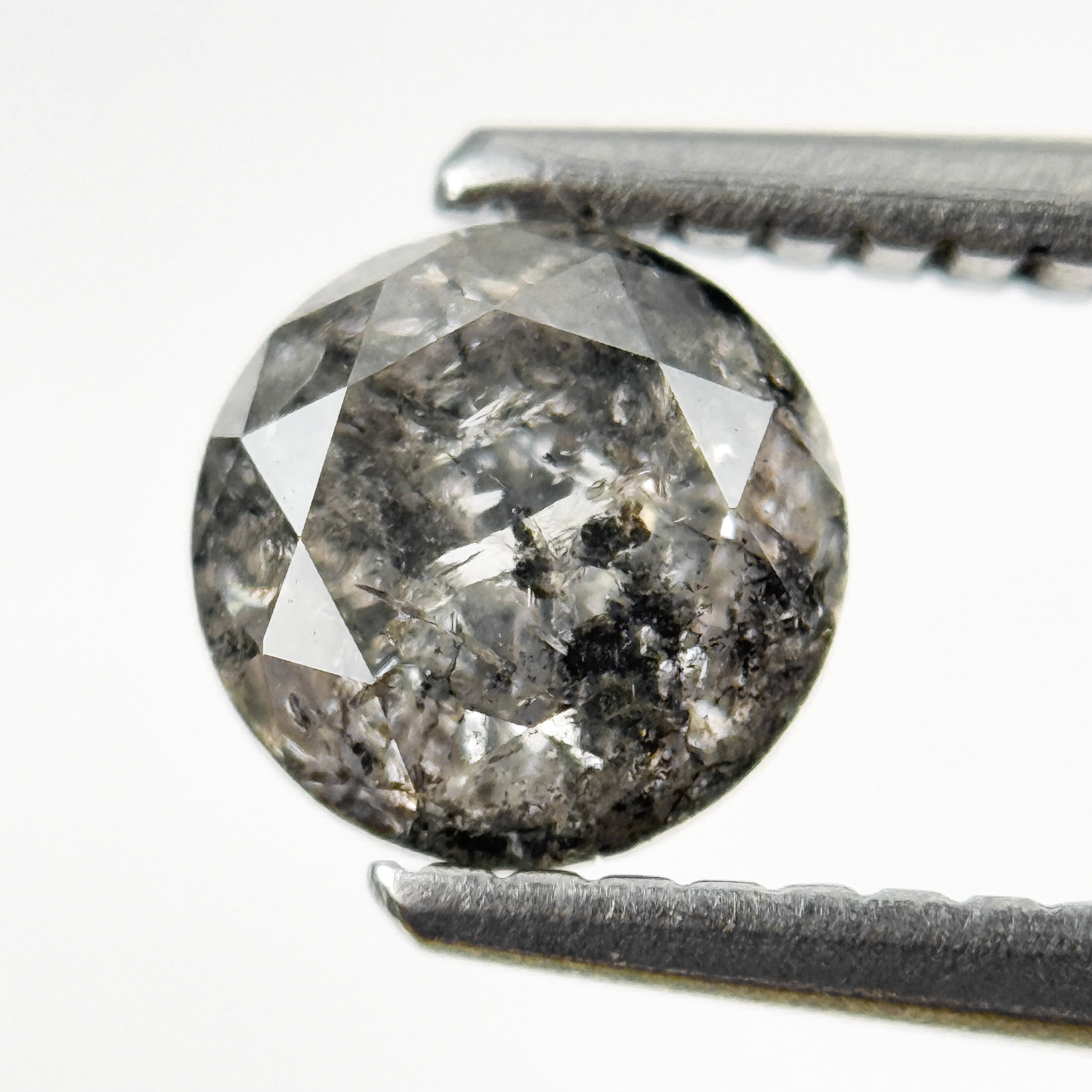0.96 Ct Round Rose Cut Grey Natural Salt and Pepper Diamond