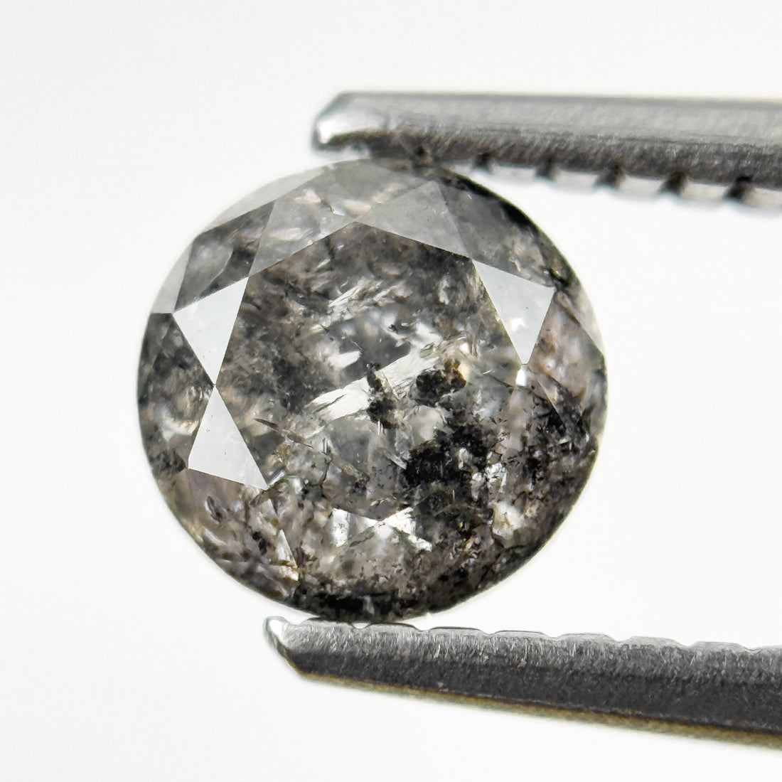 0.96 Ct Round Rose Cut Grey Natural Salt and Pepper Diamond