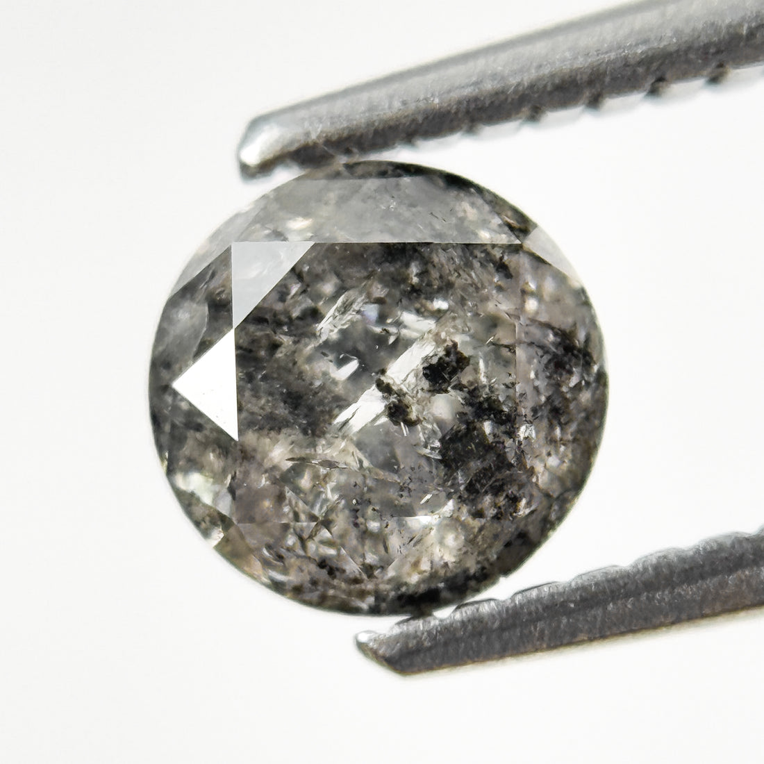 0.96 Ct Round Rose Cut Grey Natural Salt and Pepper Diamond