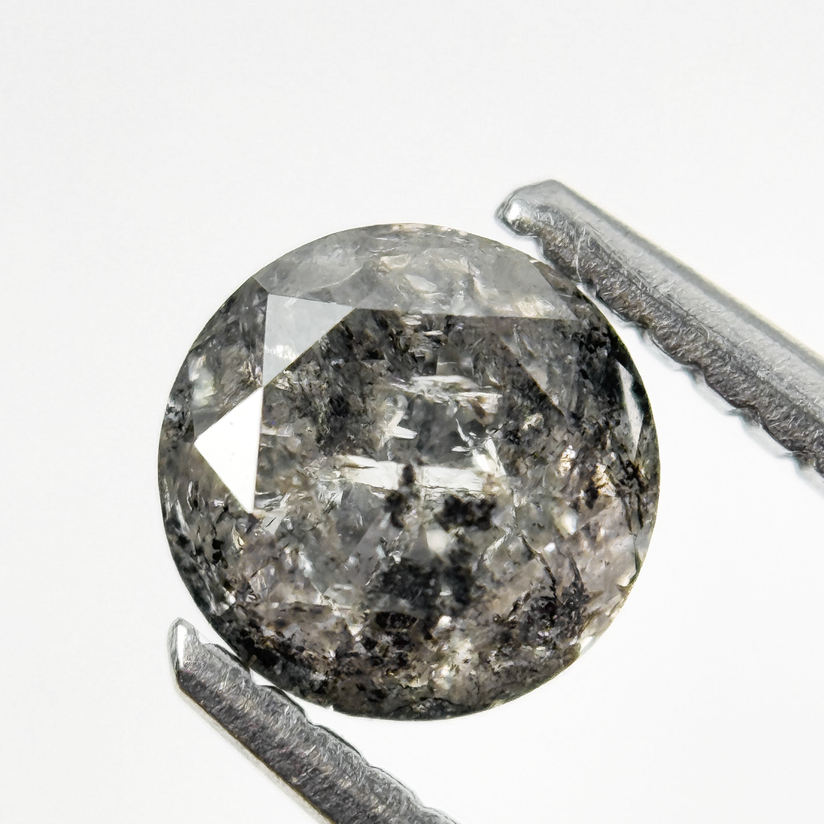 0.96 Ct Round Rose Cut Grey Natural Salt and Pepper Diamond