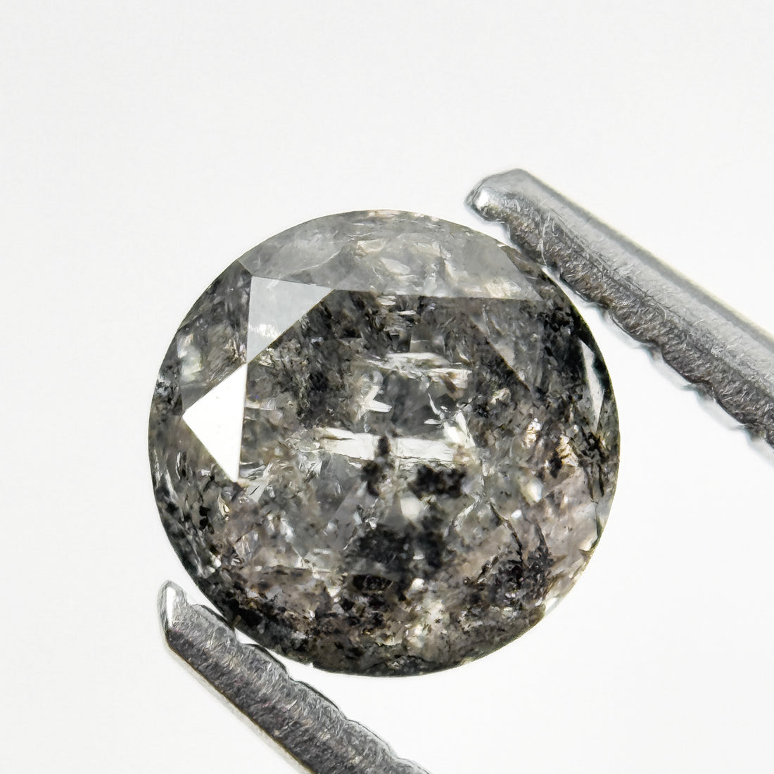 0.96 Ct Round Rose Cut Grey Natural Salt and Pepper Diamond