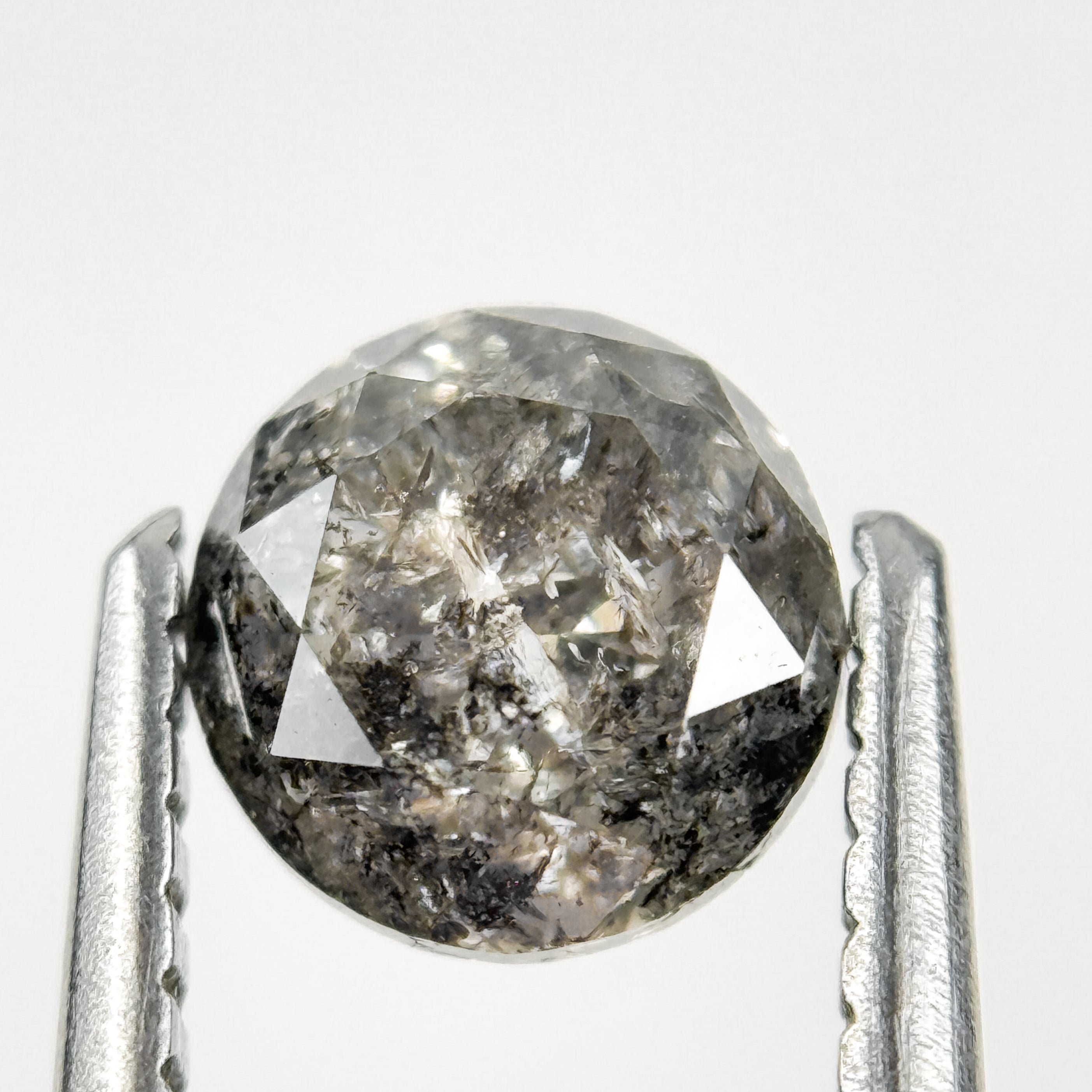 0.96 Ct Round Rose Cut Grey Natural Salt and Pepper Diamond