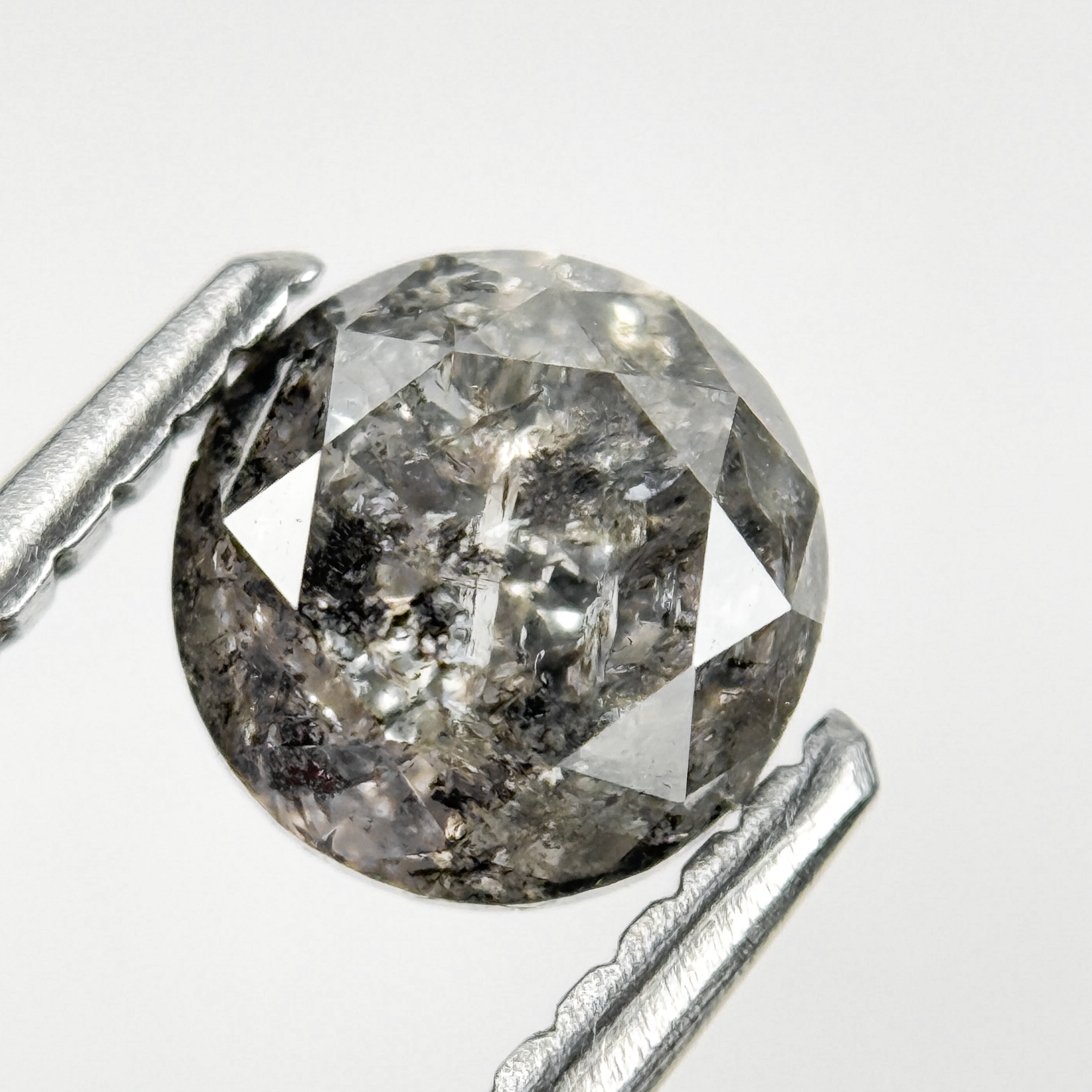 0.96 Ct Round Rose Cut Grey Natural Salt and Pepper Diamond