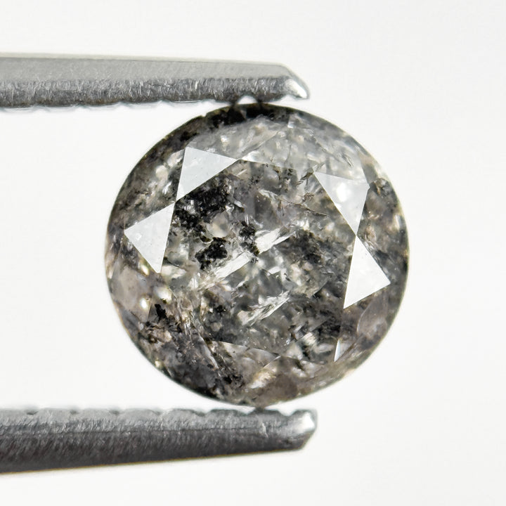 0.96 Ct Round Rose Cut Grey Natural Salt and Pepper Diamond