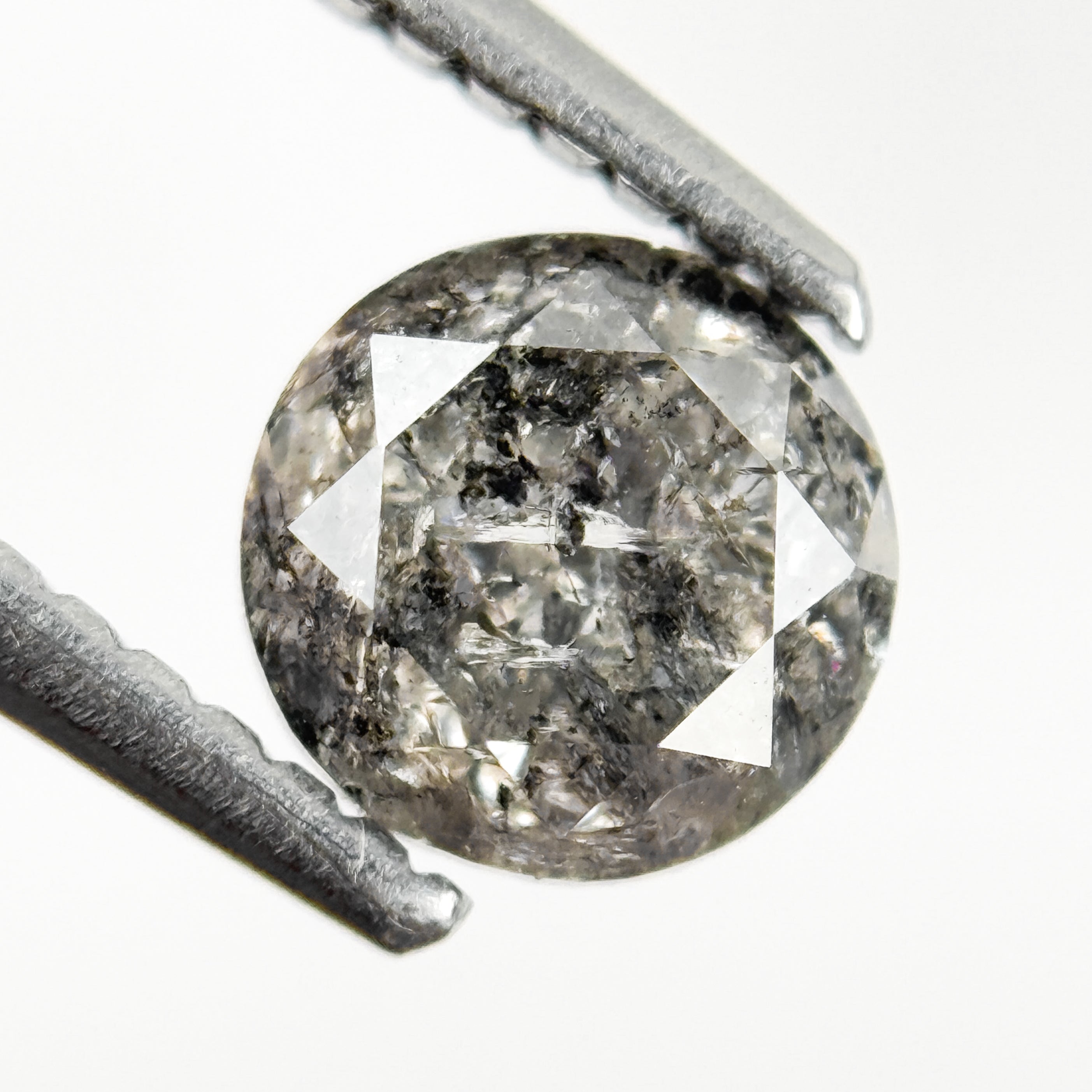 0.96 Ct Round Rose Cut Grey Natural Salt and Pepper Diamond