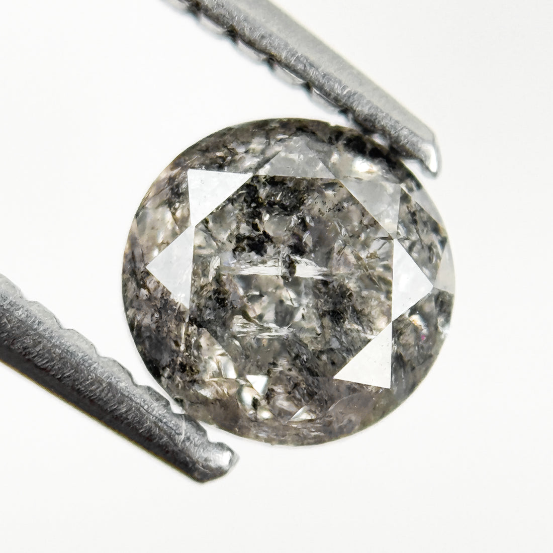 0.96 Ct Round Rose Cut Grey Natural Salt and Pepper Diamond