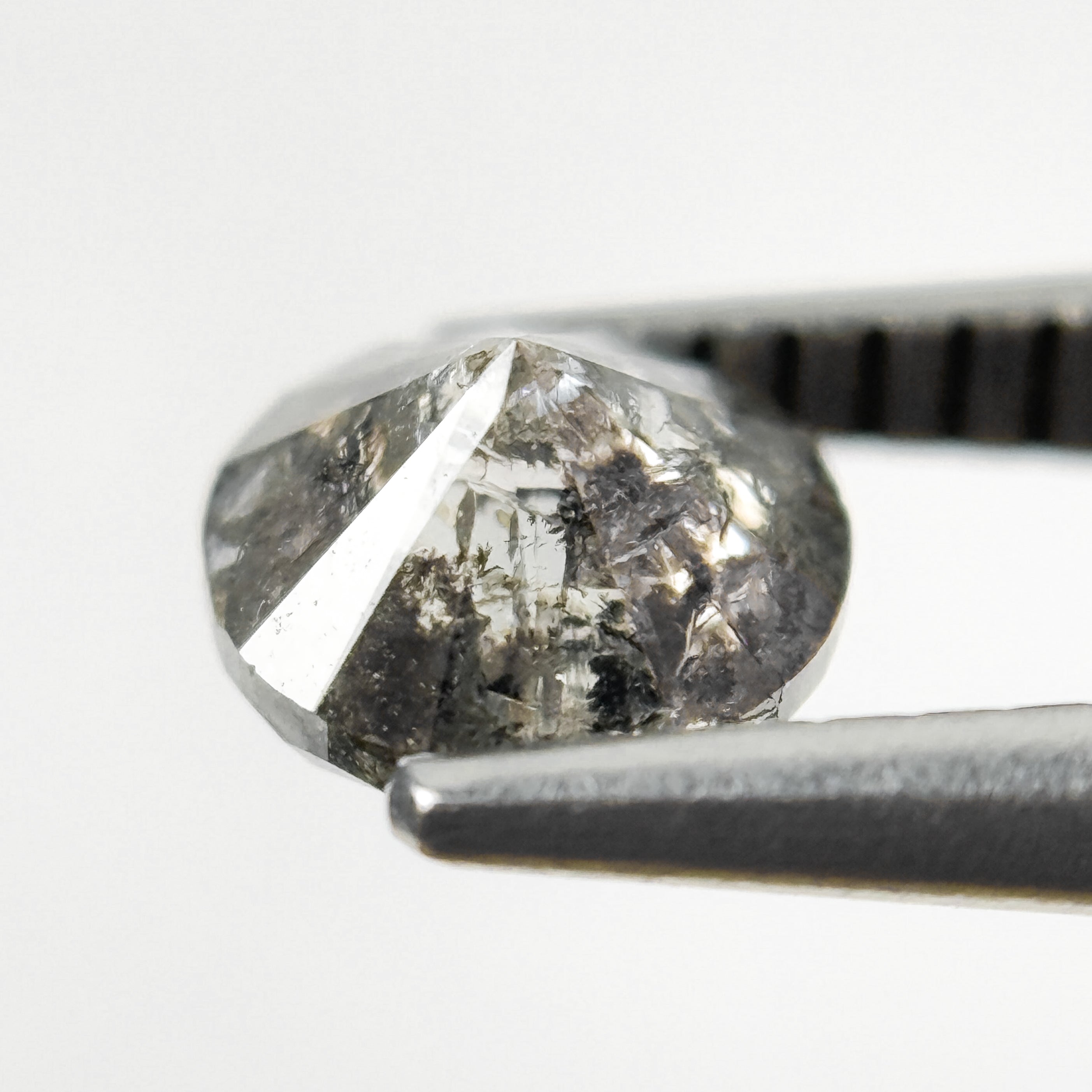 0.96 Ct Round Rose Cut Grey Natural Salt and Pepper Diamond