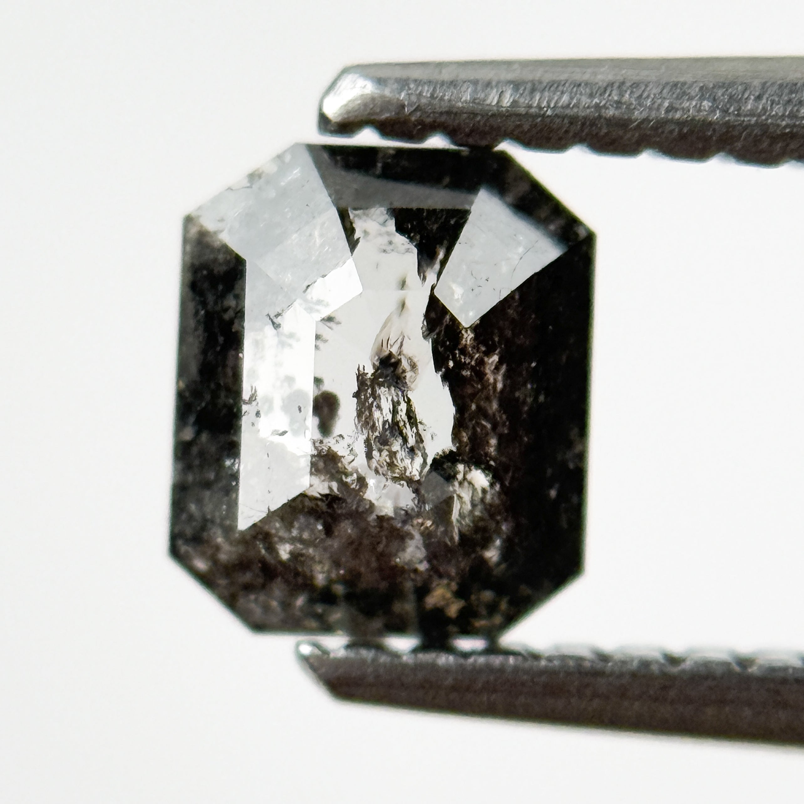 0.74 Ct Emerald Rose Cut Grey Natural Salt and Pepper Diamond