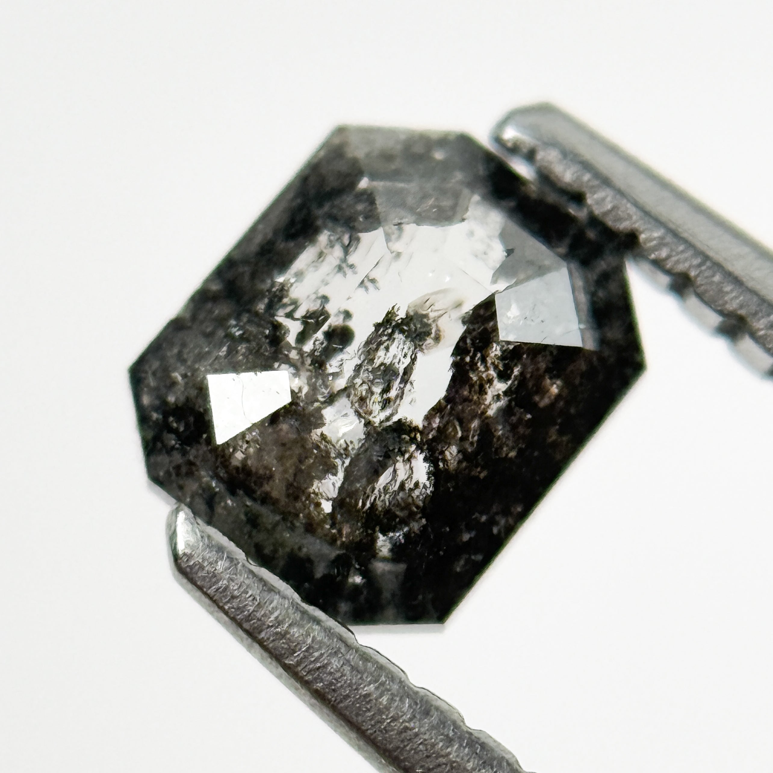 0.74 Ct Emerald Rose Cut Grey Natural Salt and Pepper Diamond