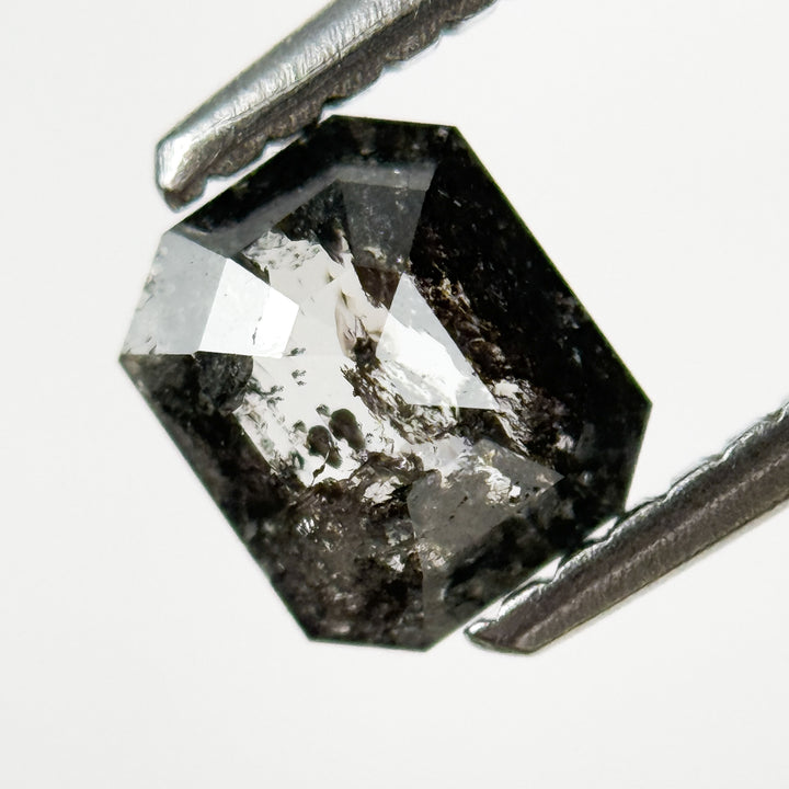 0.74 Ct Emerald Rose Cut Grey Natural Salt and Pepper Diamond