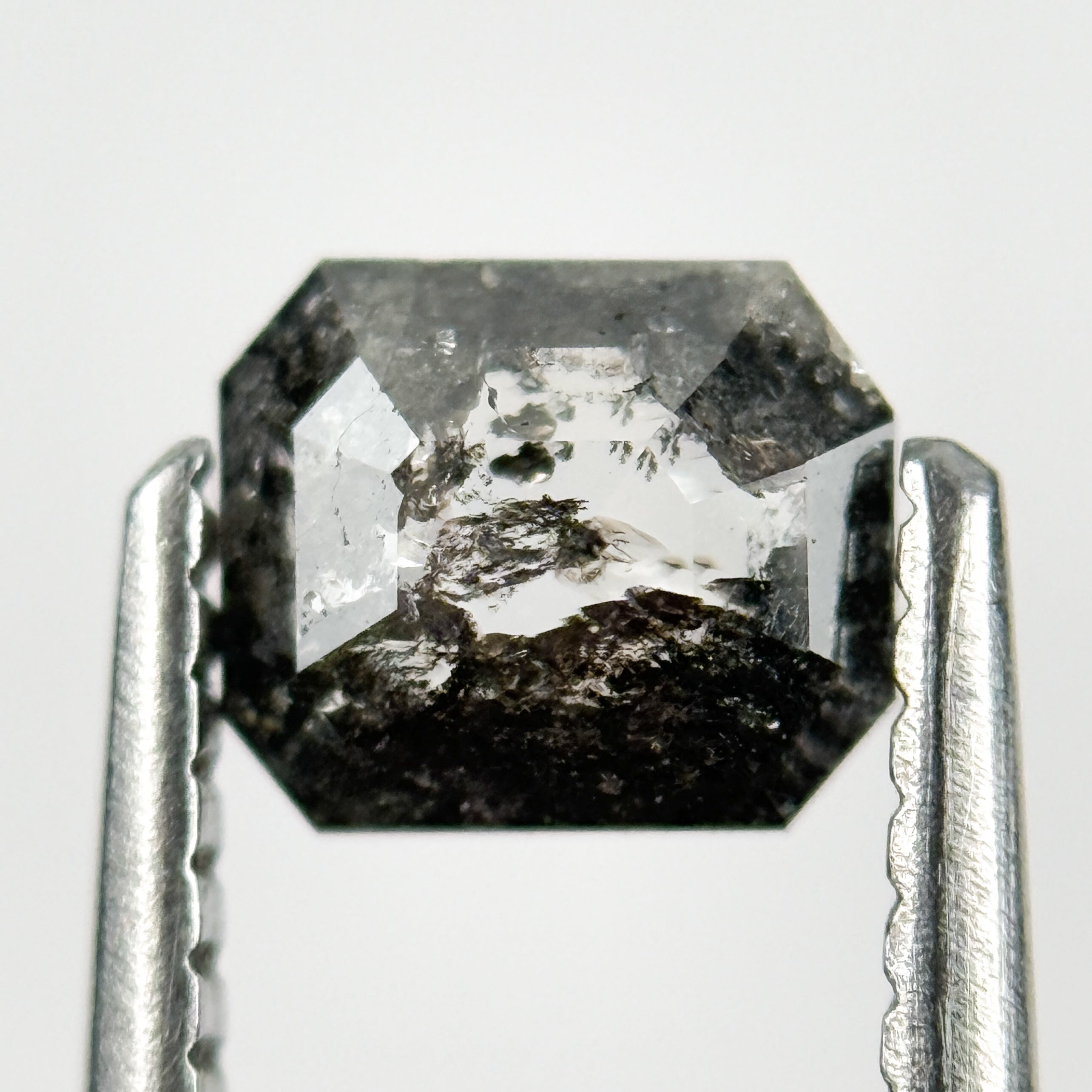 0.74 Ct Emerald Rose Cut Grey Natural Salt and Pepper Diamond