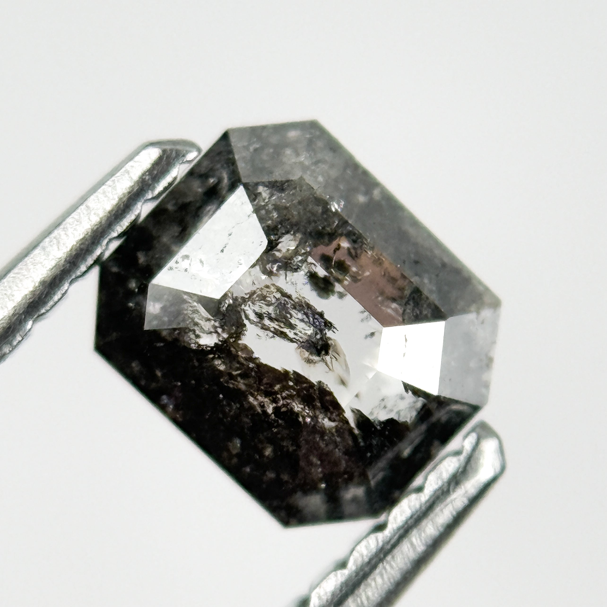 0.74 Ct Emerald Rose Cut Grey Natural Salt and Pepper Diamond