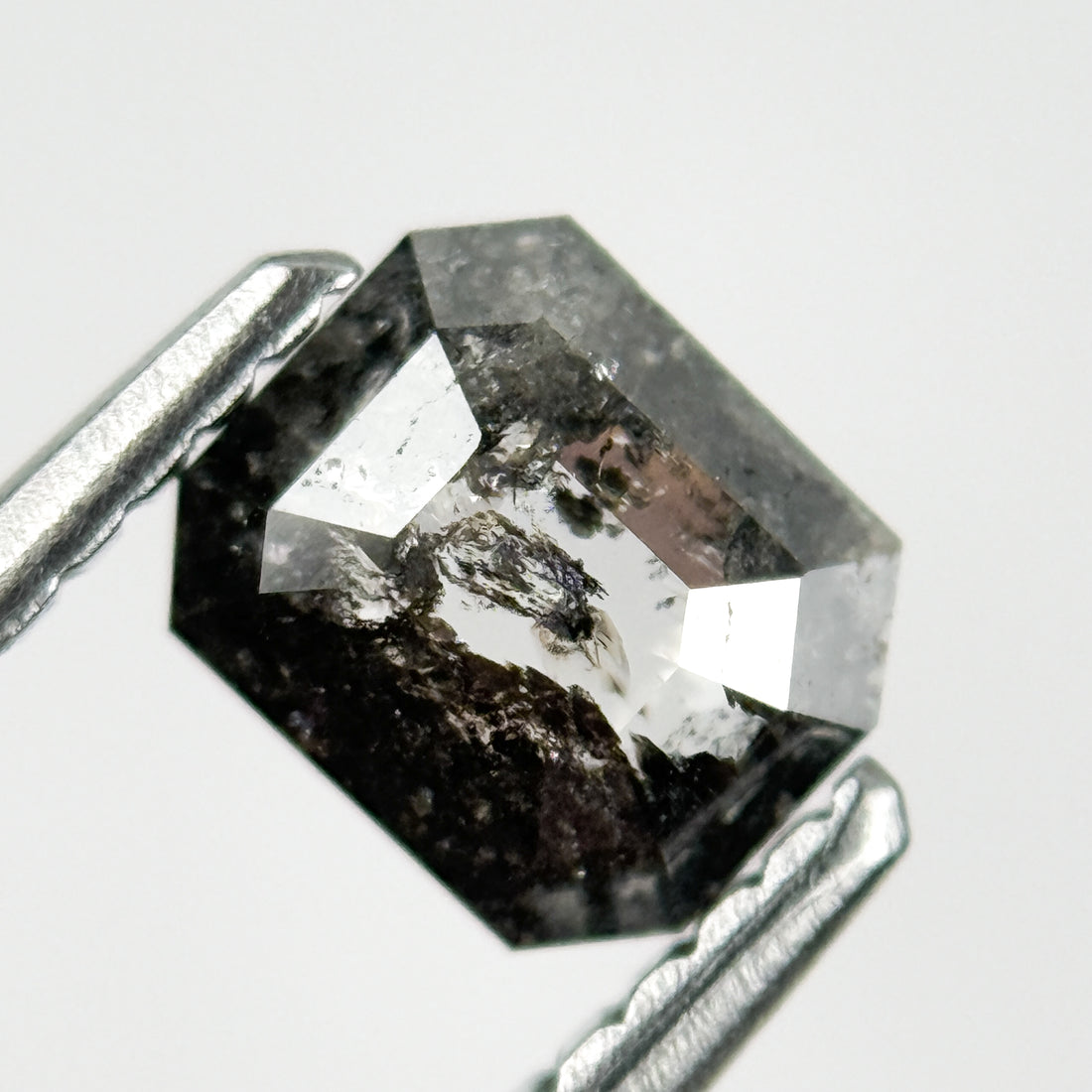 0.74 Ct Emerald Rose Cut Grey Natural Salt and Pepper Diamond