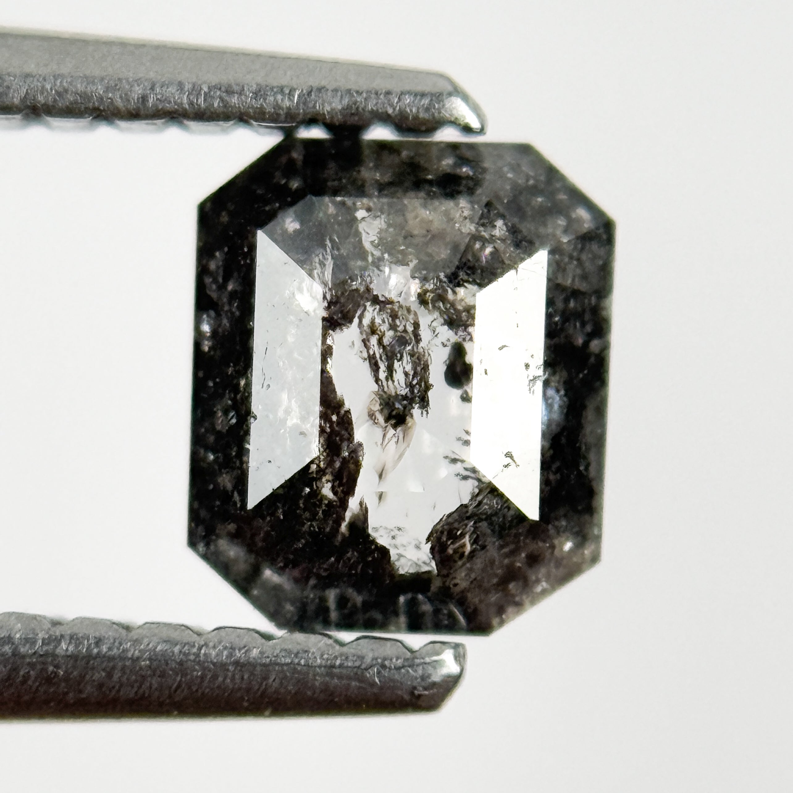 0.74 Ct Emerald Rose Cut Grey Natural Salt and Pepper Diamond