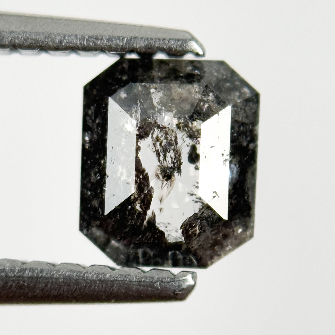 0.74 Ct Emerald Rose Cut Grey Natural Salt and Pepper Diamond